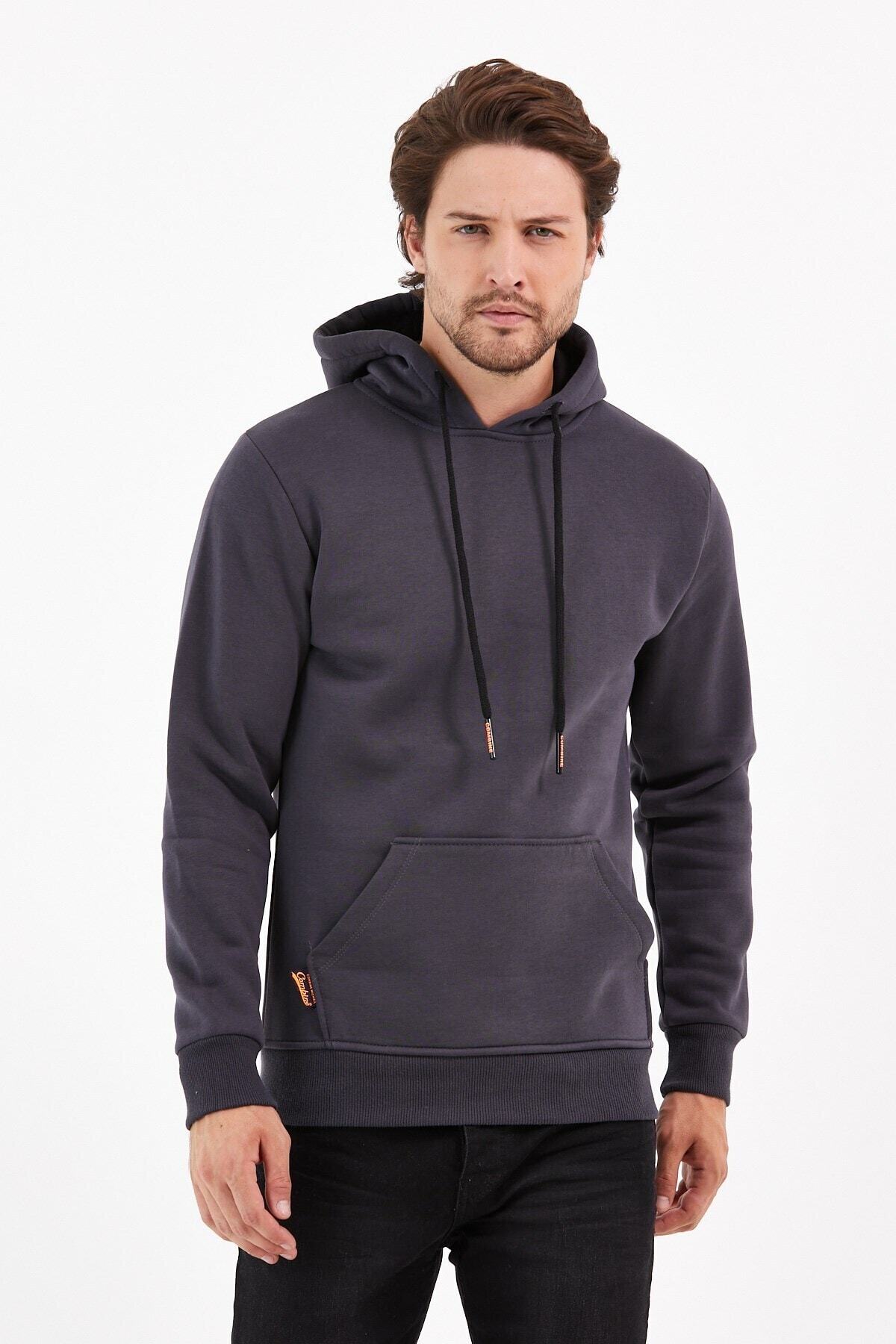CMBCOMBİNE MİCHAİL Füme Renk Kanguru Cepli Kapüşonlu Sweatshirt 1205