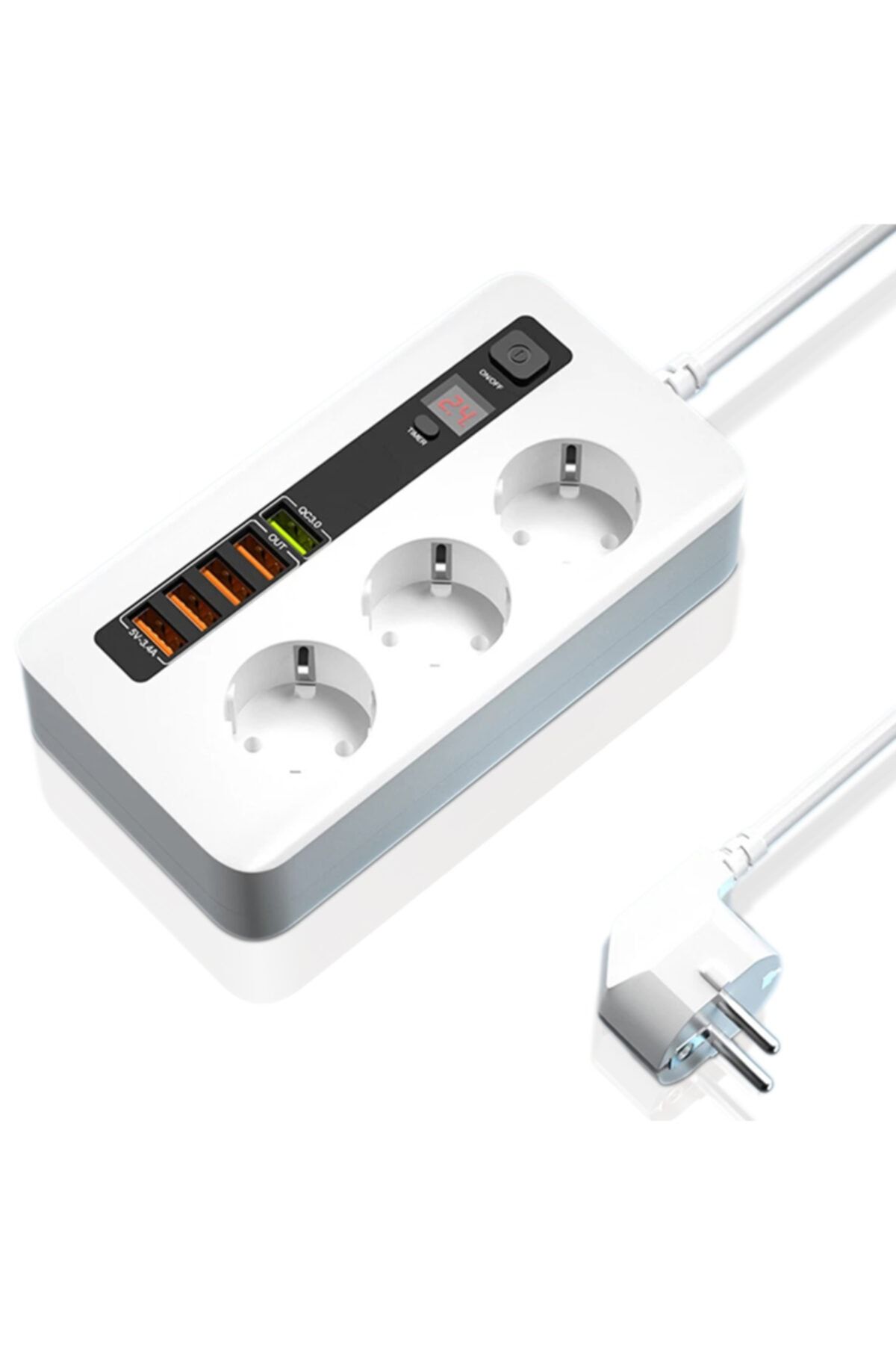 shaza 2500w 2 Metre Uzatma Kablo 3 Ac 4 Usb 1 Quick Charge Girişli Akım Koruma Ve Zamanlayıcı