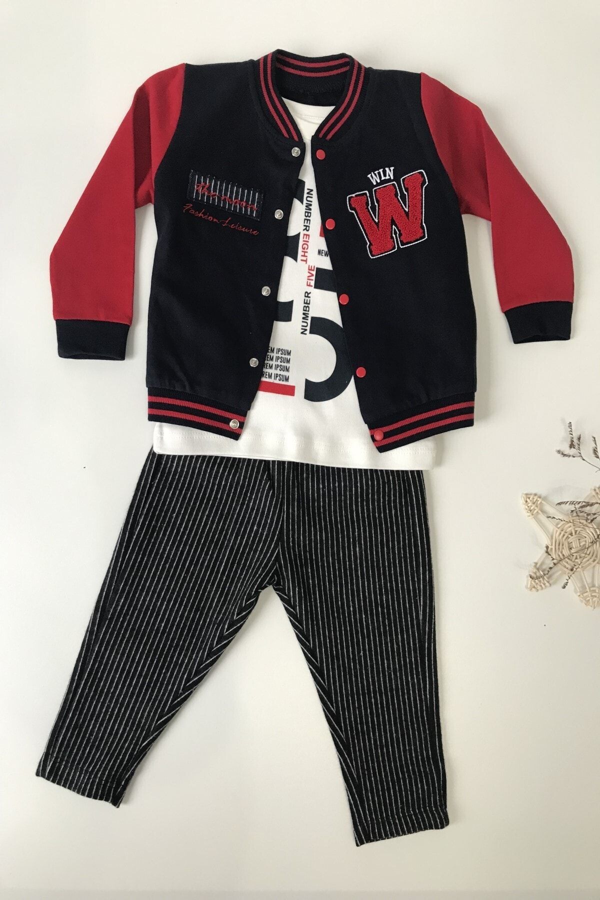 Kidex’s Baby Kolej Yakalı Kırmızı Erkek Bebek Ceket Pantolon 3'lü Takım