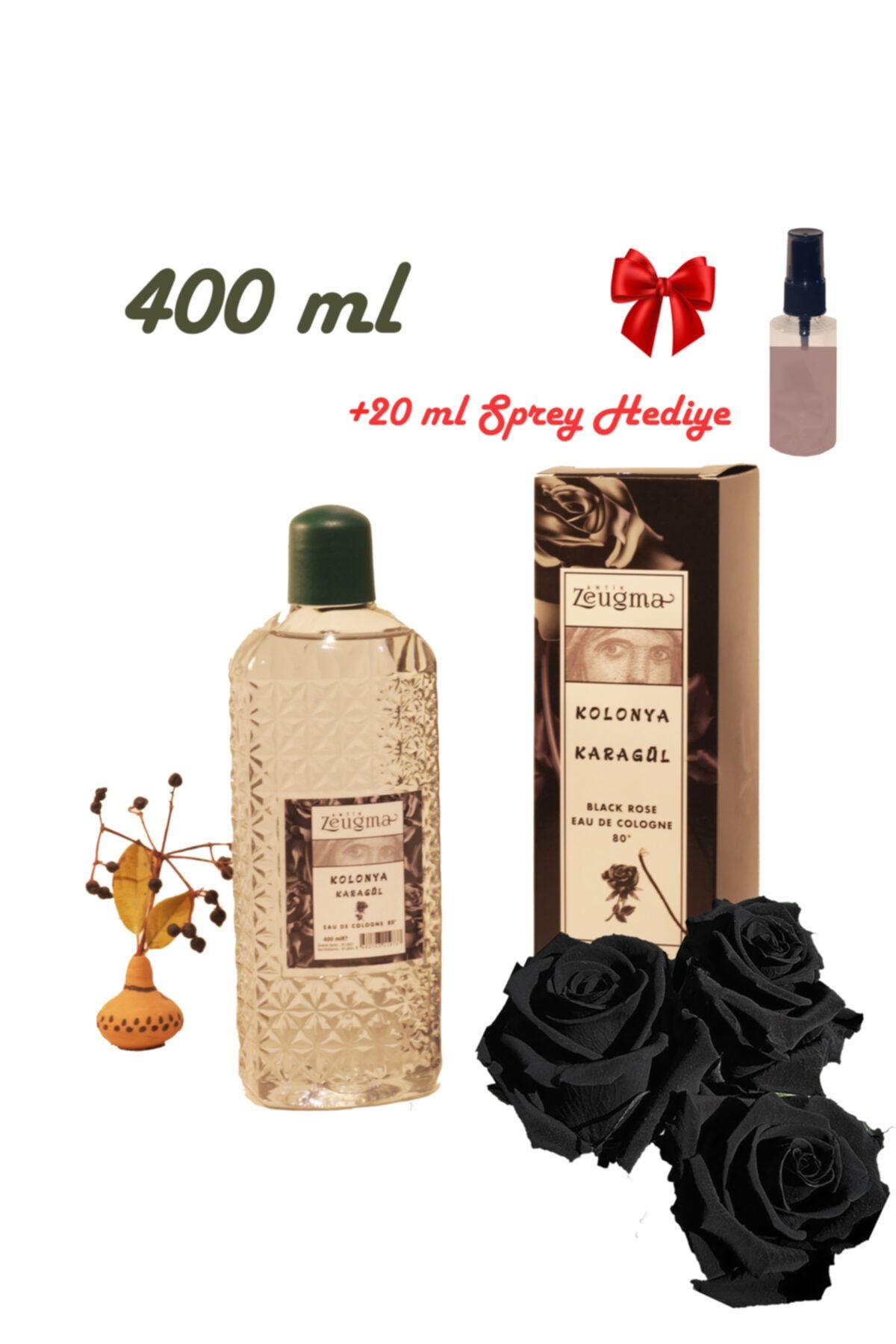 McPitaya Antik Zeugma Karagül - Siyah Gül Kolonya - Halfeti Gülü Esanslı 400 ml (KARA GÜL EAU DE COLOGNE 80°)