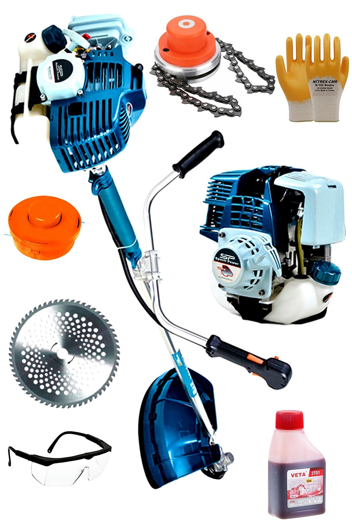 Spech Power Amerikan Gtf99 Magnezyum Karter 7.9 Hp Yan Tipi Ot Çalı Tırpanı Benzinli Çim Biçme Makinesi