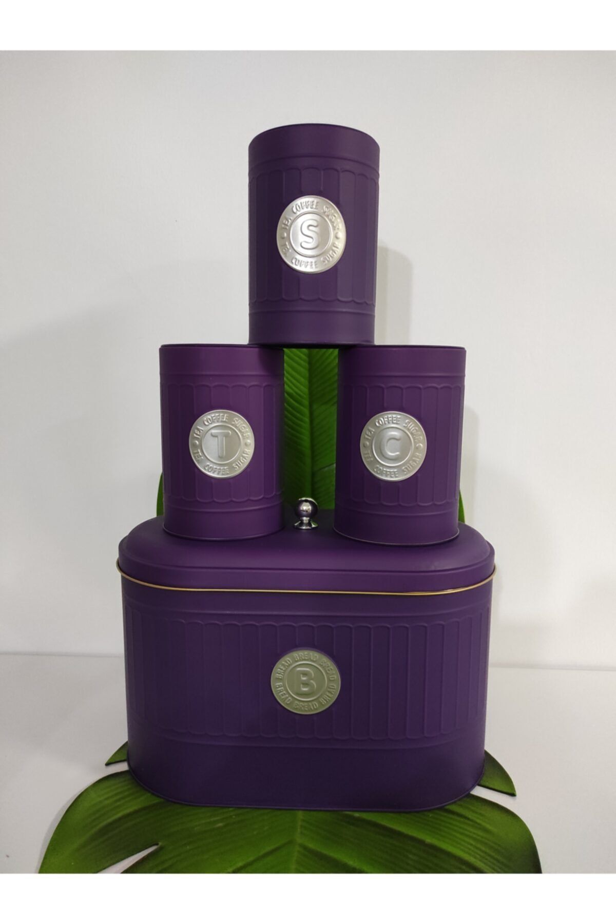 MorzaHome 4 Lu Set Ekmeklik&çay-kahve-şeker Kabı Mor
