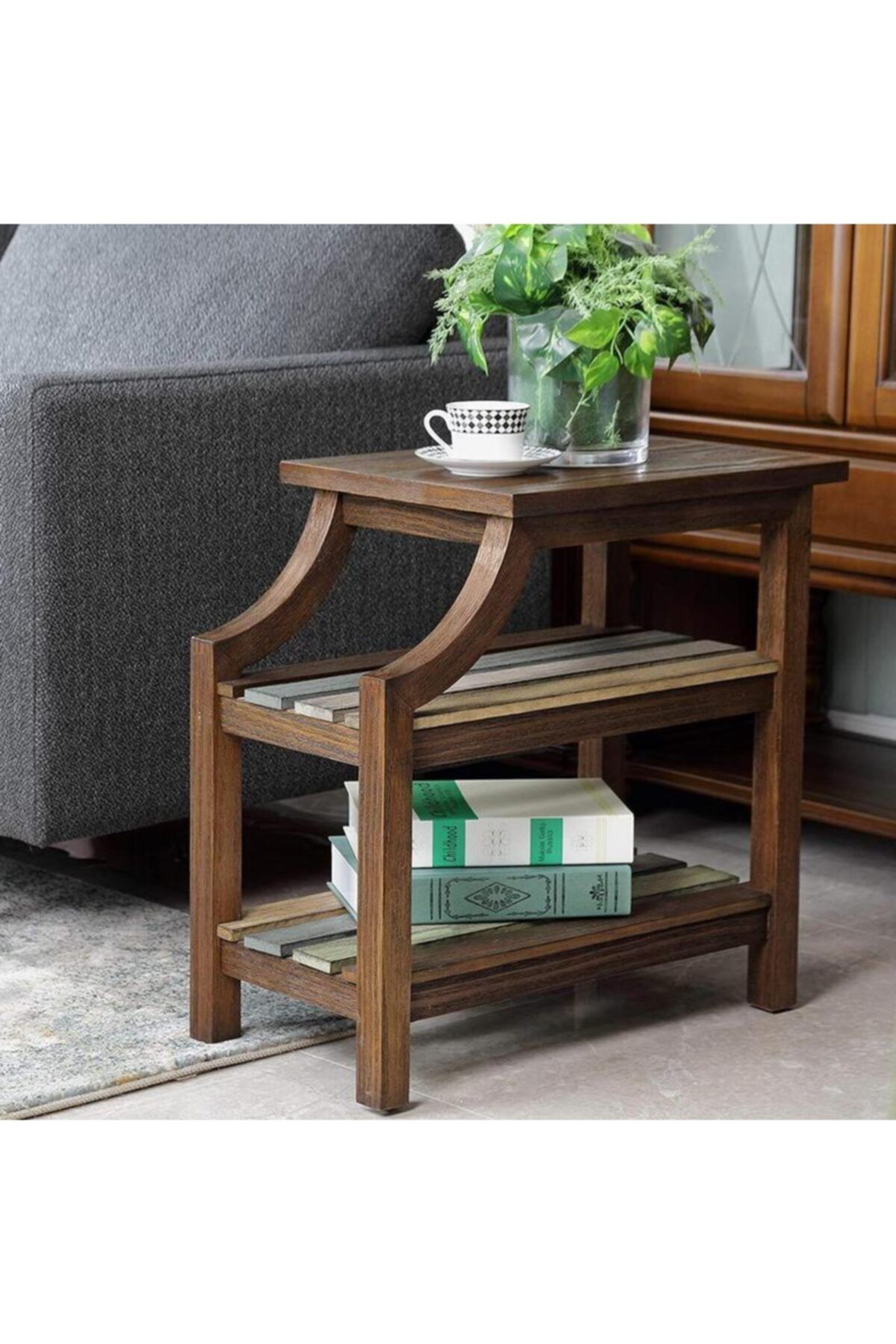 Wood Bazaar Ahşap Çok Katlı Yan Sehpa 60x35