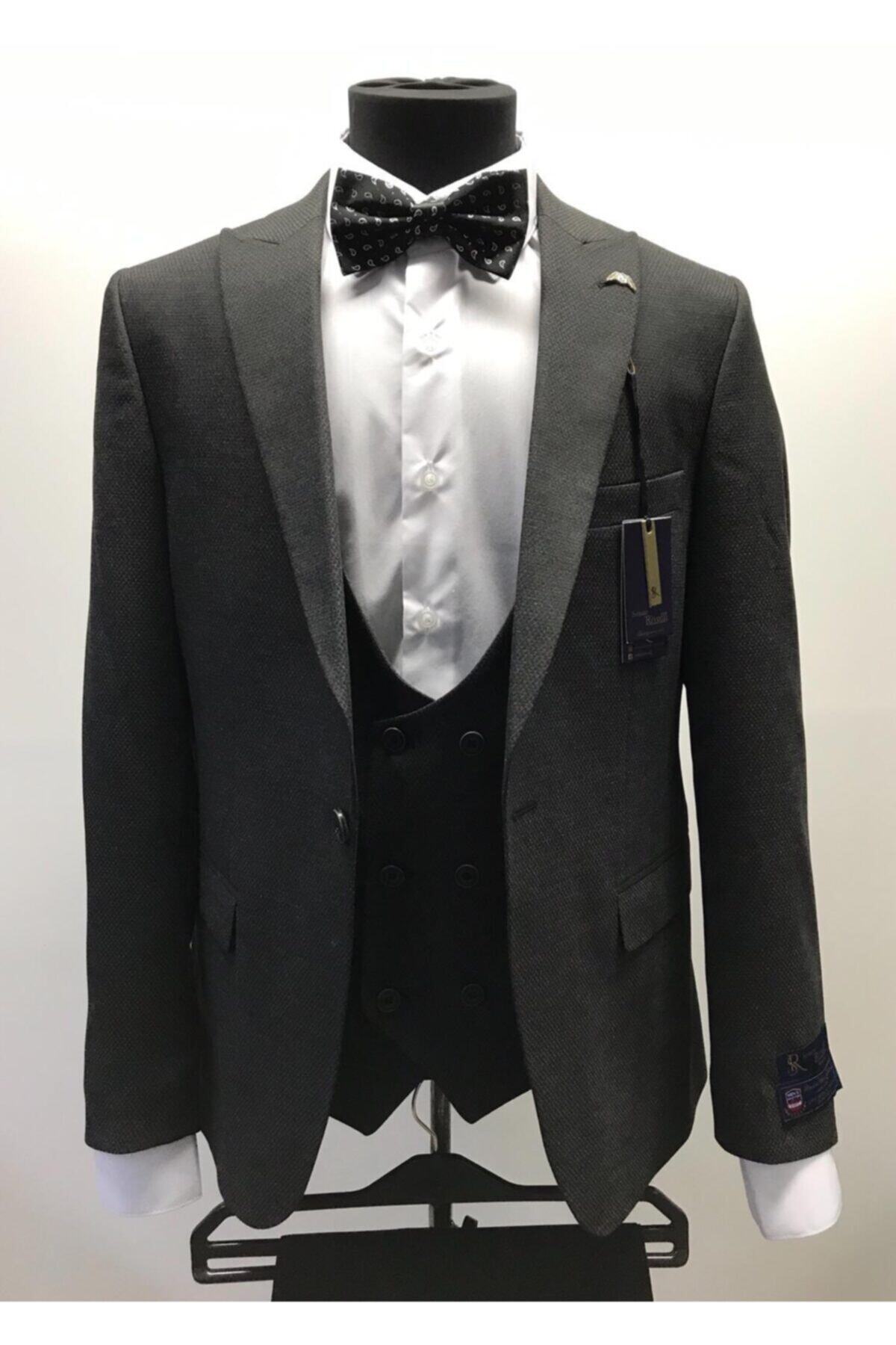 Senzo Rivolli Gri Slim Fit Yelekli Damatlık