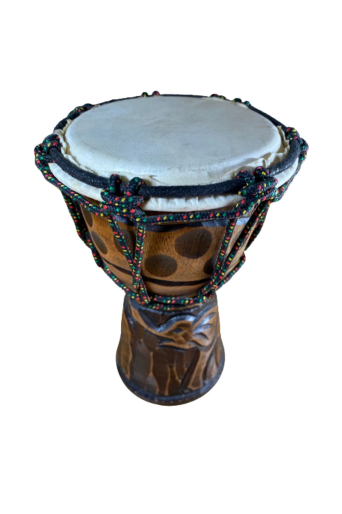 ArtemisDükkan Elişi Tik Ağacı Oyma Fil Desenli Deri Darbuka 20 Cm