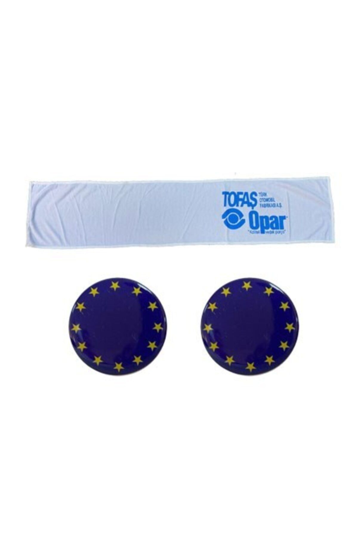 EMTUNİNG Tofaş Opar Beyaz Havlu Ve 2 Adet Mavi Avrupa Plaka Pulu Damla Sticker