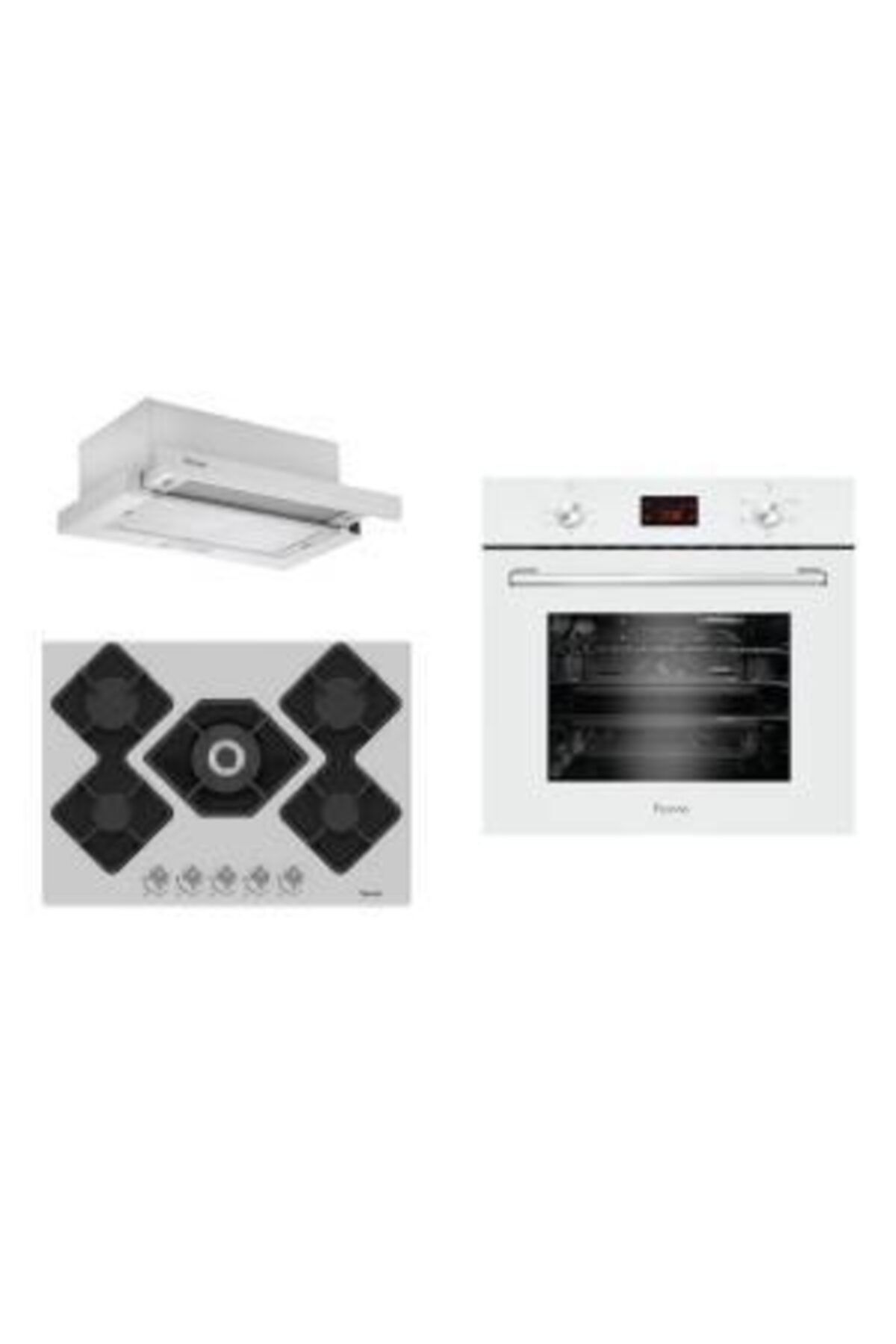 Ferre White Gold Plus Aspiratörlü 3'lü Ankastre Set