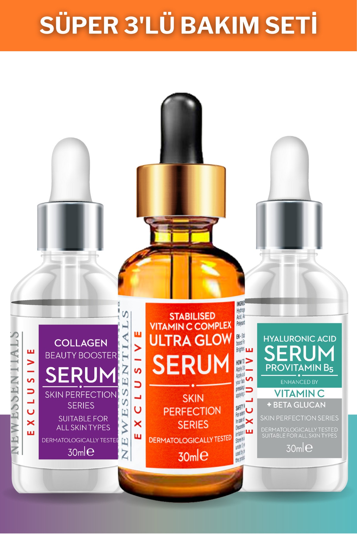 New Essentials C + Kolajen + Hyaluronic Acid Serum 3'lü Bakım Seti