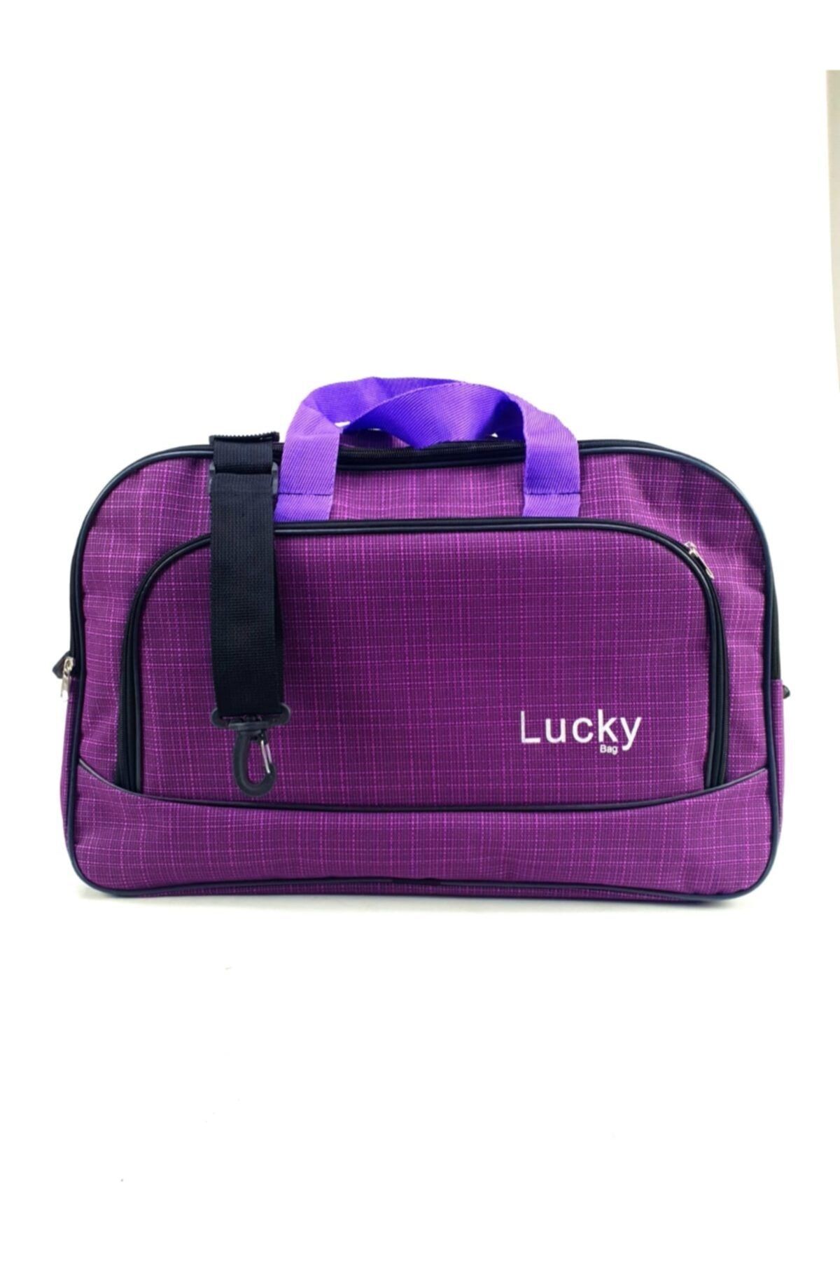 LUCKY BAG Unisex Kırçıllı Patlıcan Mor Geniş Su Geçirmez Kumaş Spor Seyahat Omuz El Valizi