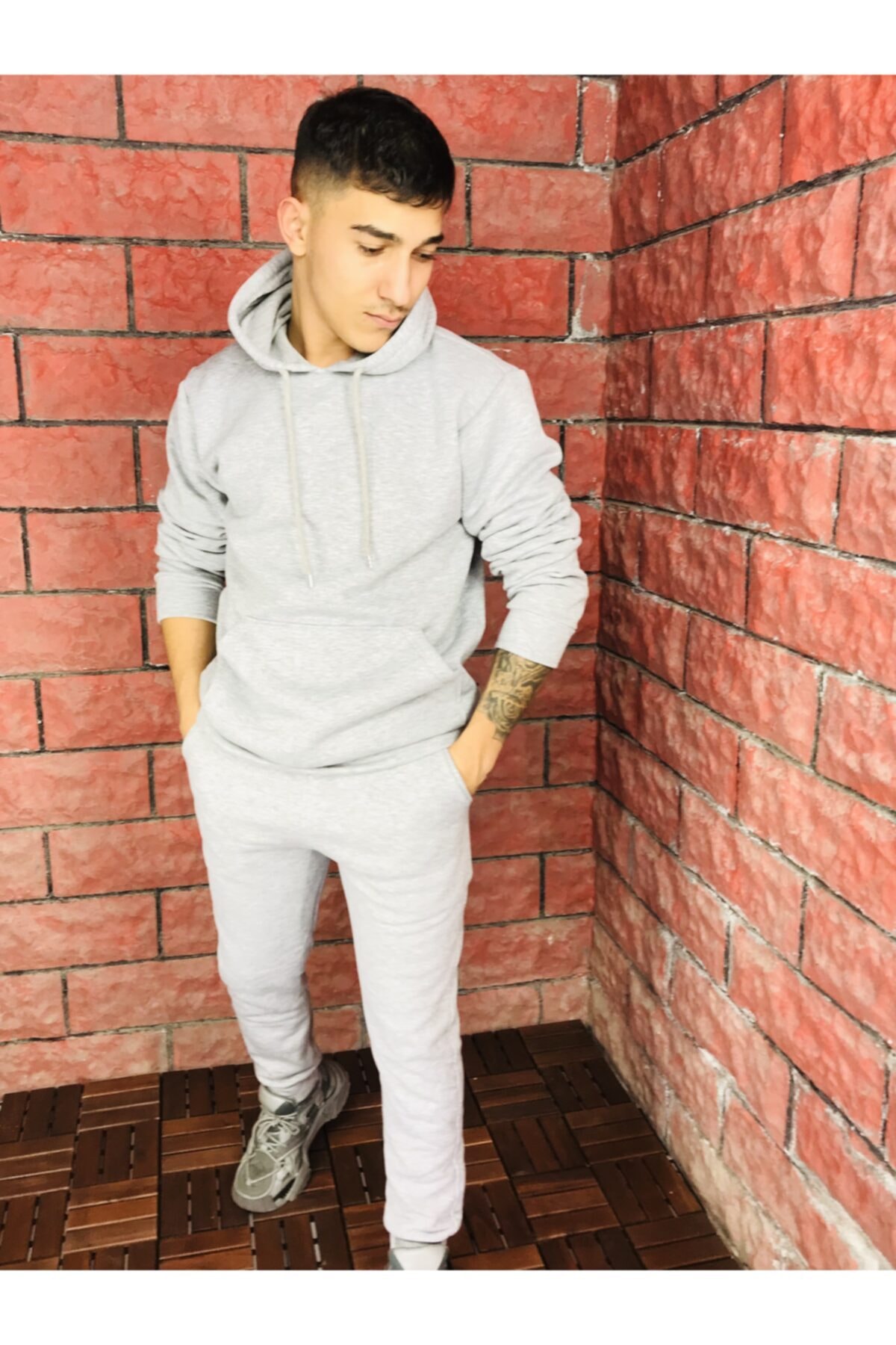 YAKAMEL Unisex Gri Melanj Şardonlu Eşofman Takımı