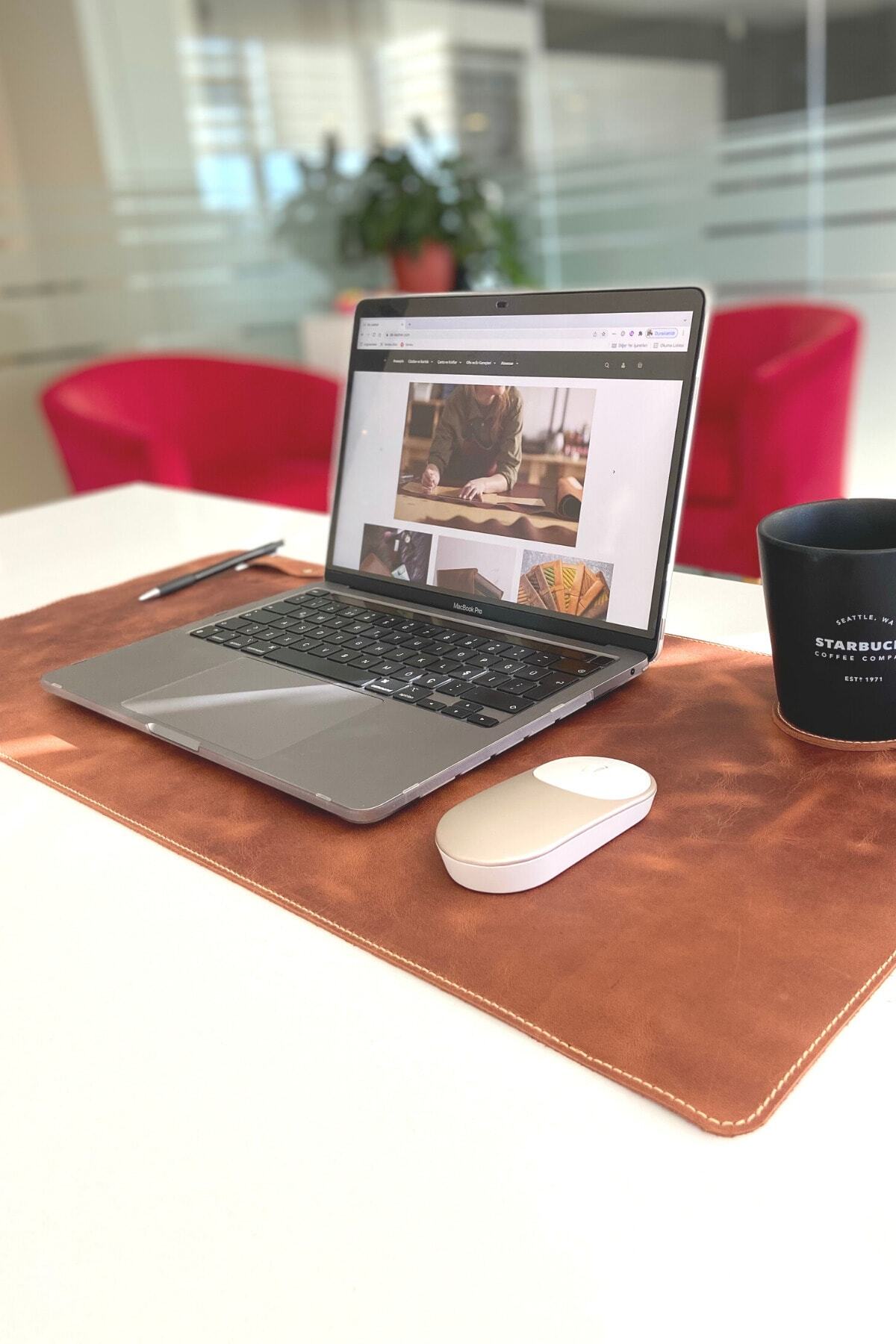 dk leather Hakiki Deri Kahverengi Masa Matı- Yeni Iş Hediyesi - Sümen Takımı Geniş Mousepad Ofis Dekorasyonu