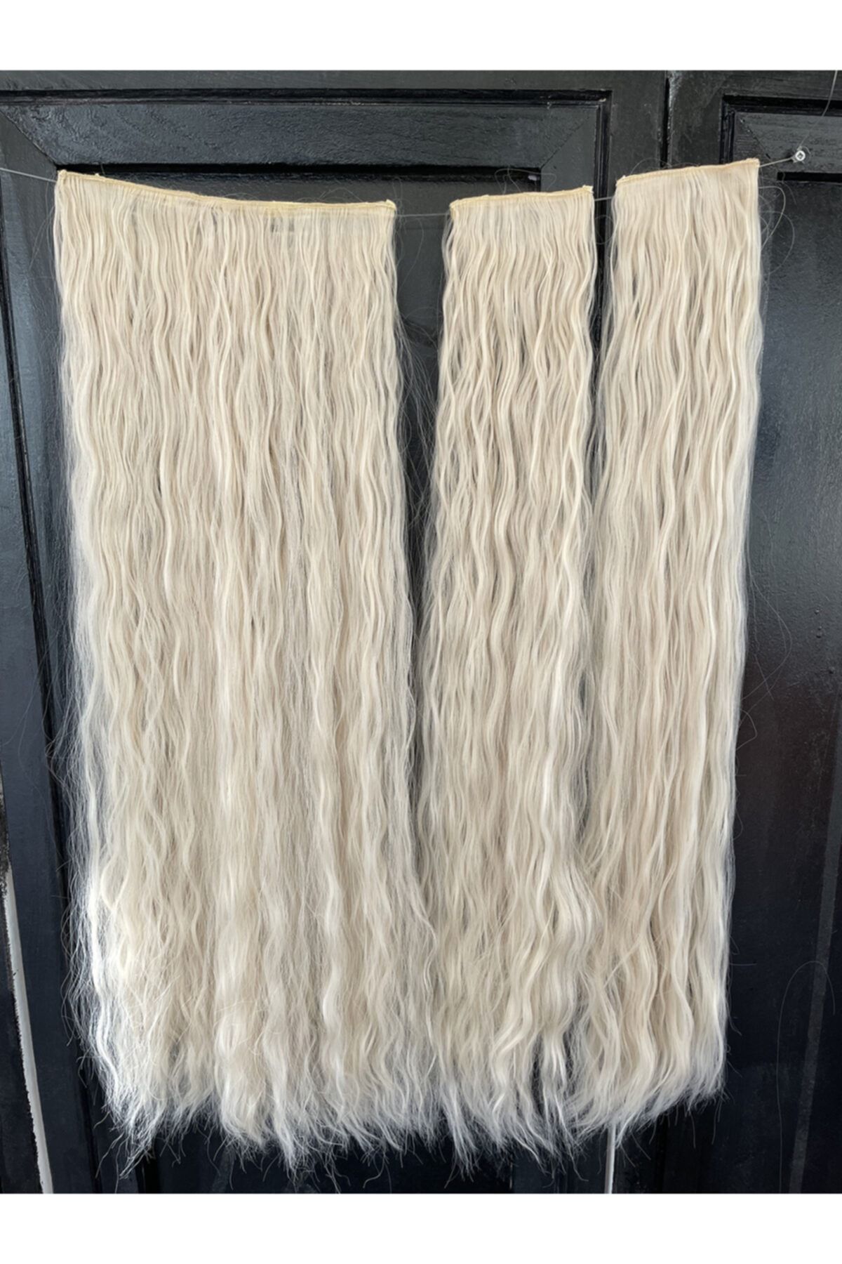 REMY HAİR Platin Afro Dalgalı Uzun Yarım Ay Saç – 3 Parça Çıt Çıt 80cm. 270 Gr. Vıp Serı