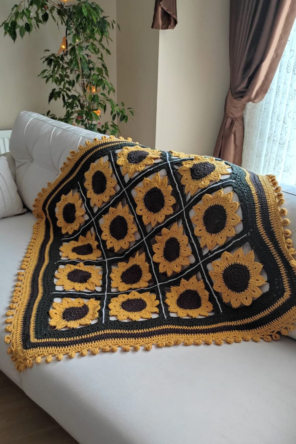 nftart.design Papatya - El Örgüsü Koltuk Şalı & Diz Battaniyesi & Tv Battaniyesi