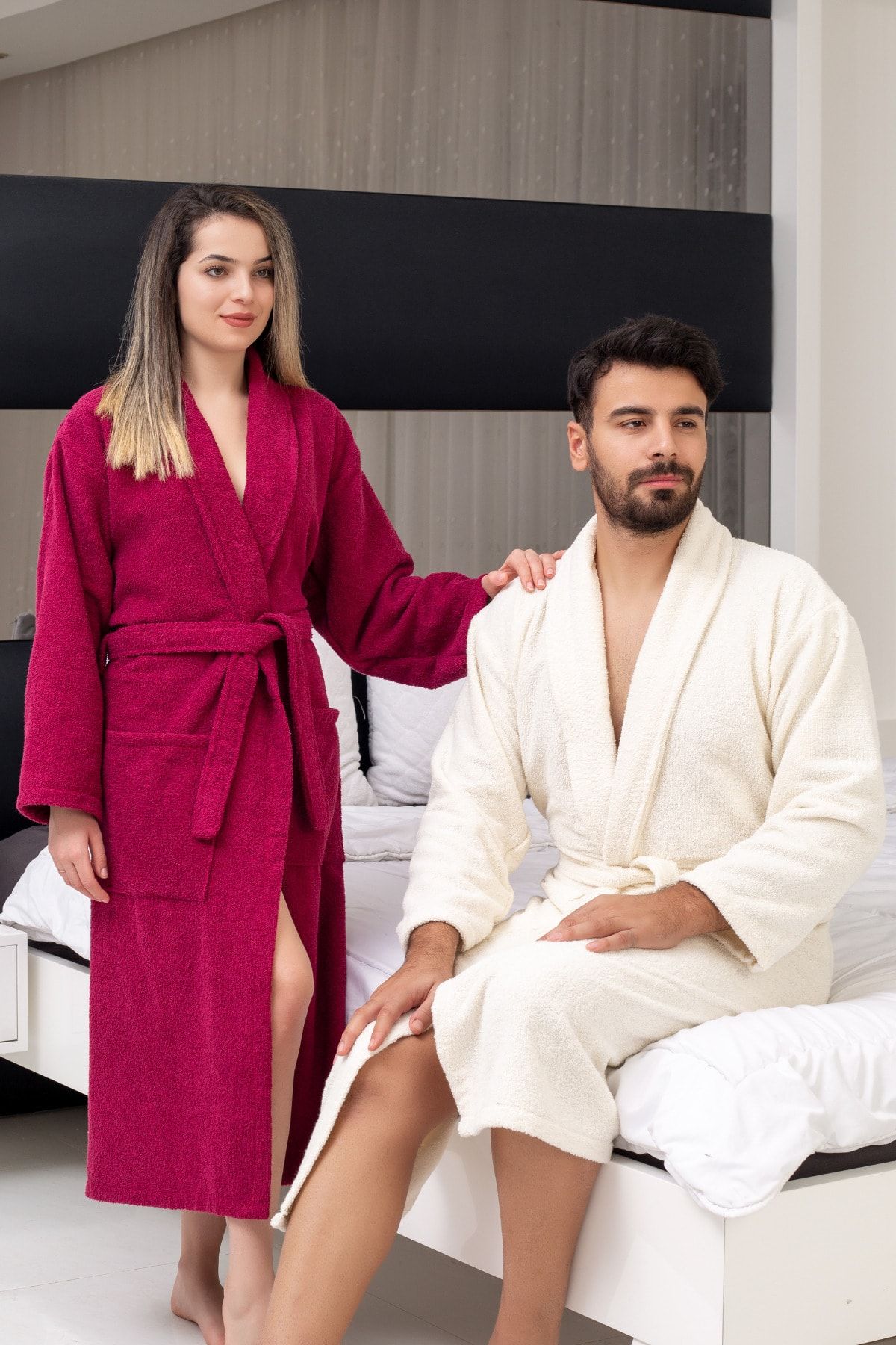 TABEA HOME 2'li Bornoz Seti Krem-bordo