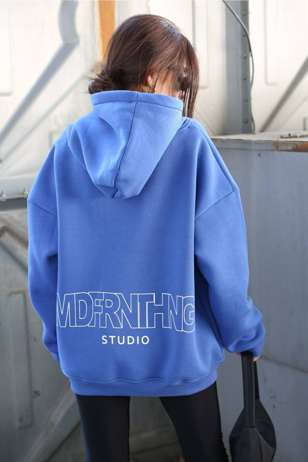 Madmext Mad Girls Saks Baskılı Oversize Sweatshirt Mg1287