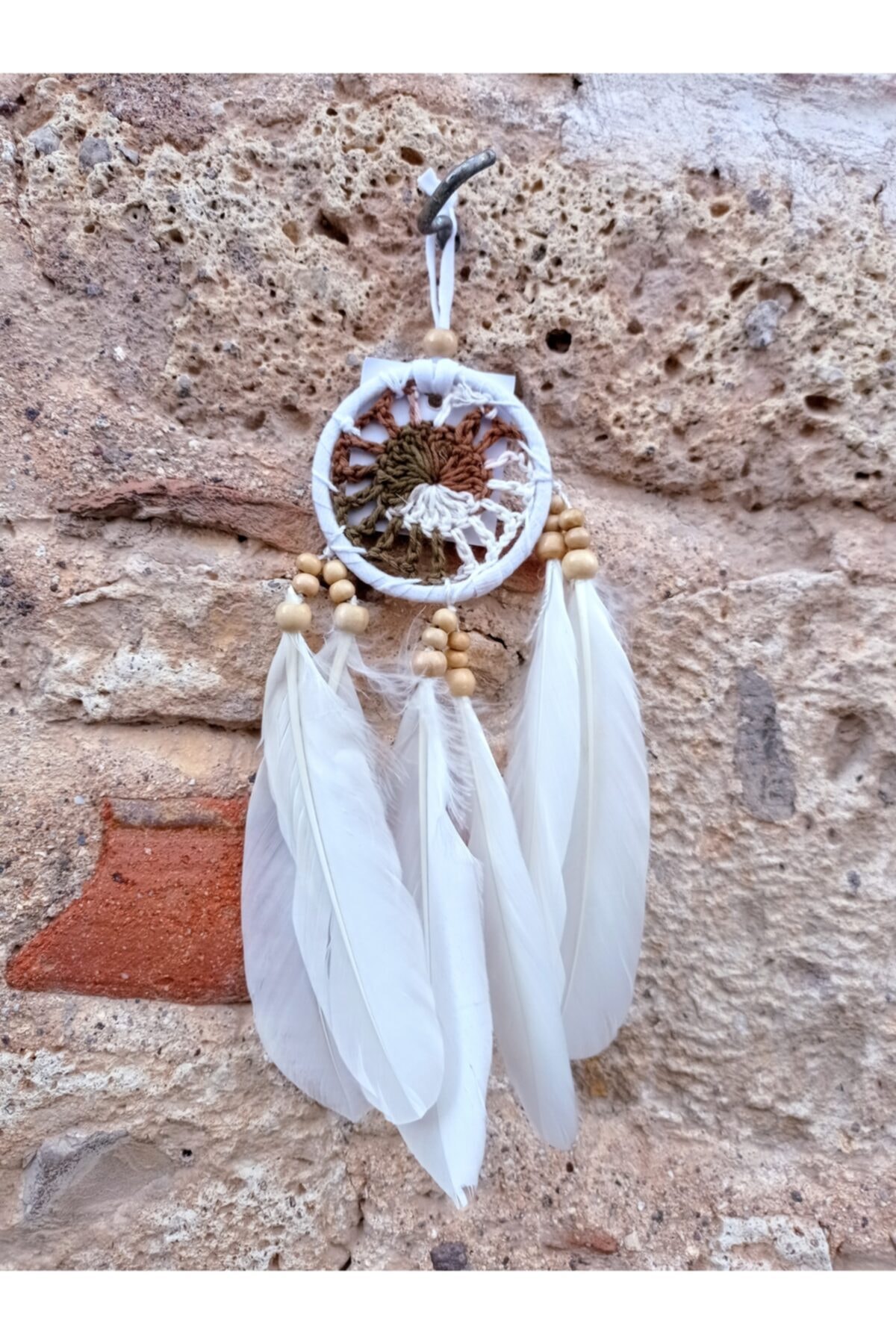 mama india alaçatı Araba Için Ayna Süsü 6 Cm×20 Cm Beyaz Tüylü Dream Cathcer, Düş Kapanı, Rüya Kapanı
