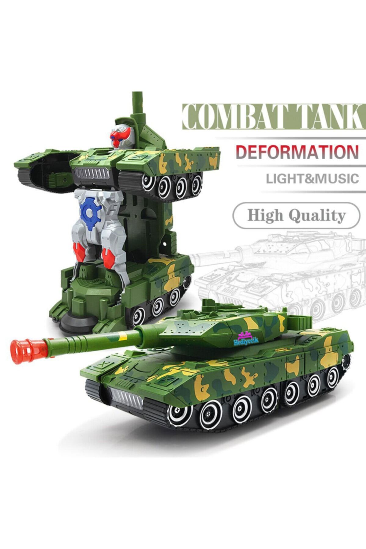 hediyecik Sesli Işıklı Haraketli Robota Dönüşen Askeri Savaş Tankı 28 Cm