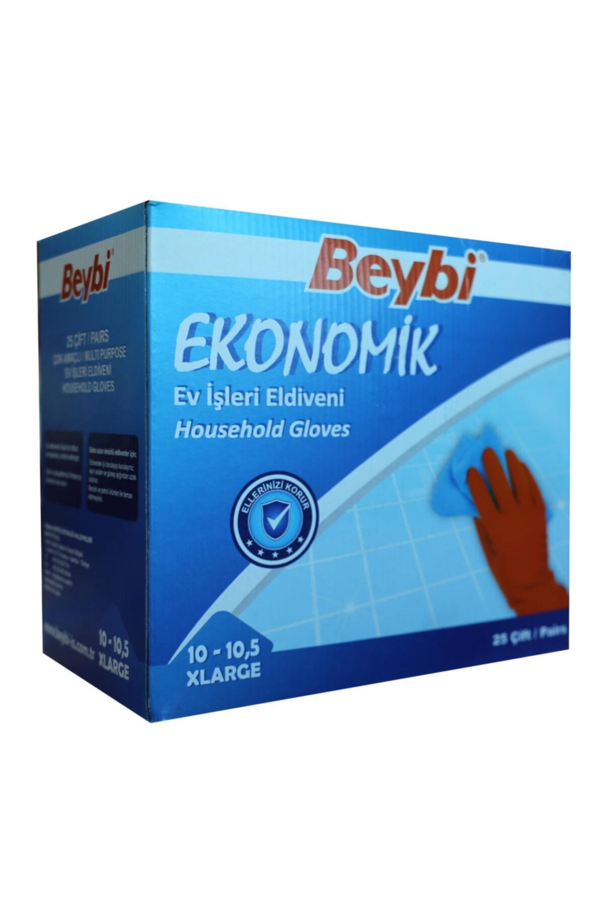 Beybi Ekonomik 25li Paket Lateks Kırmızı Eldiven Pamuk Kaplı Iç Yüzey (x Large)