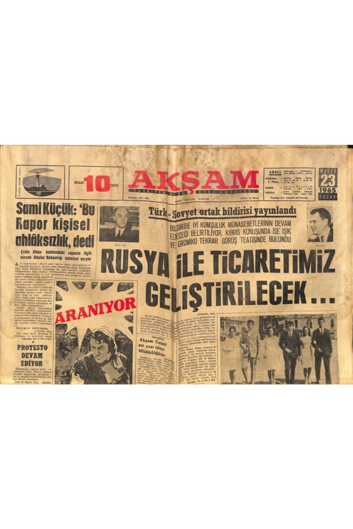 Gökçe Koleksiyon Akşam Gazetesi - 23 Mayıs 1965 - Hülya Koçyiğit Büyük Elçinin Mücevheratına El Koymuş