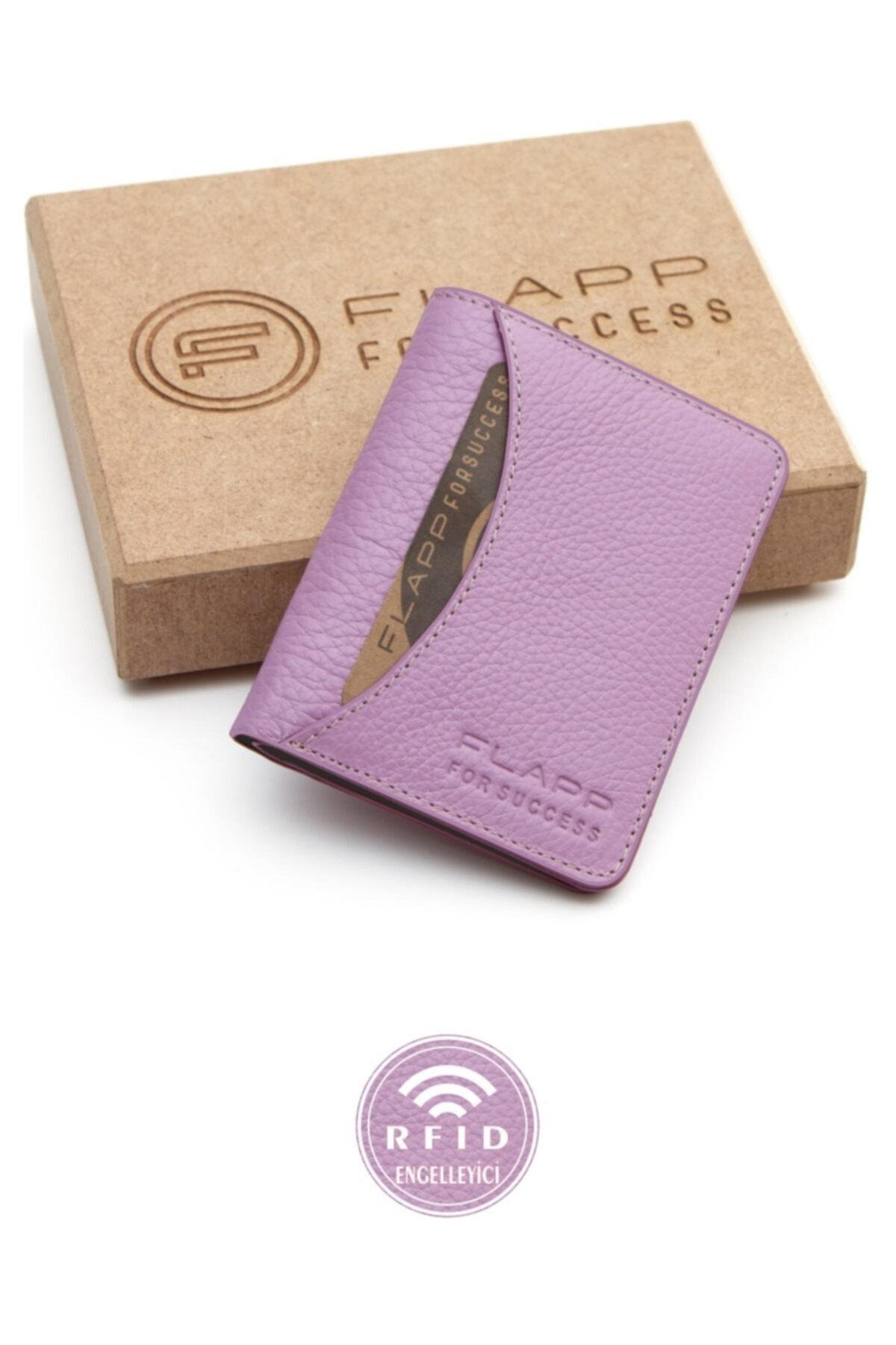 Flapp Hakiki Deri Pembe Rfıd Korumalı Kadın Cüzdan Kartlık