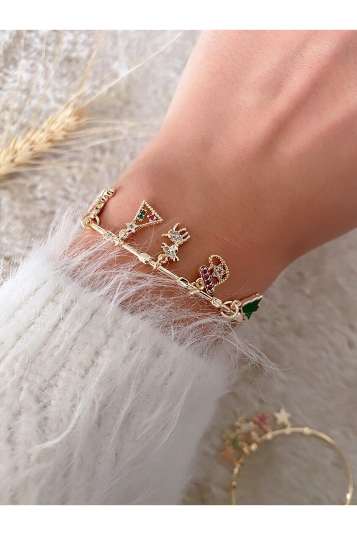 Accessories Gold Renk Yılbaşı Konseptli Bileklik