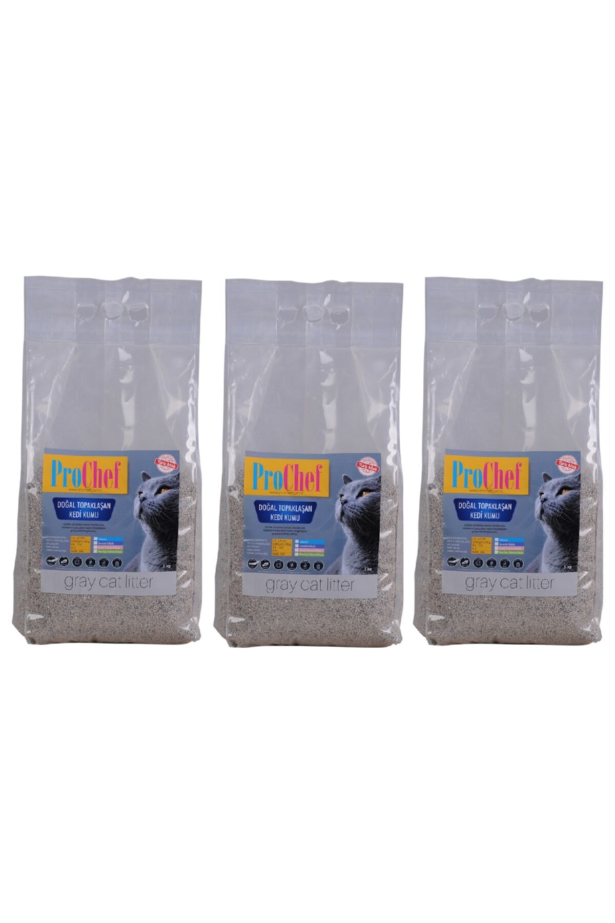 Prochef 5 Kg X 3 Adet Gray Lavanta Kokulu Ince Taneli Bentonit 15 Kg Kedi Kumu
