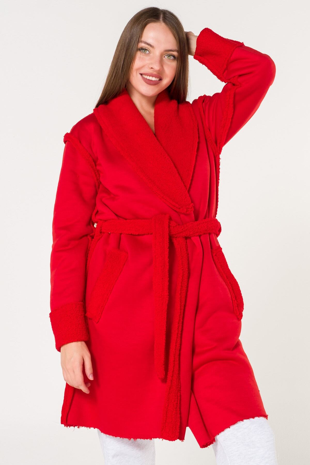 Miespiga Sherpa Suni Yün Detaylı Kadın Sabahlık