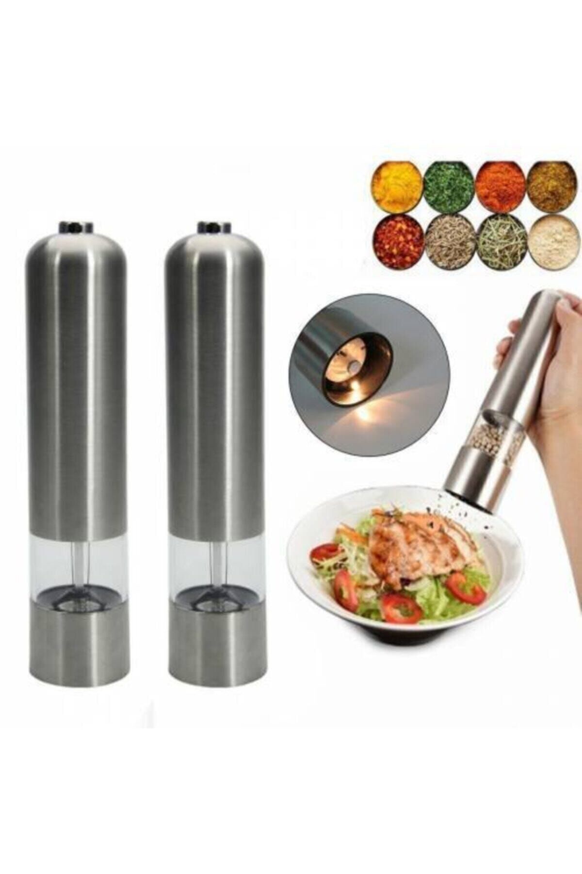 BigSale Pilli Işıklı Karabiber Tuzluk Değirmeni Otomatik Baharat Öğütücü Baharat