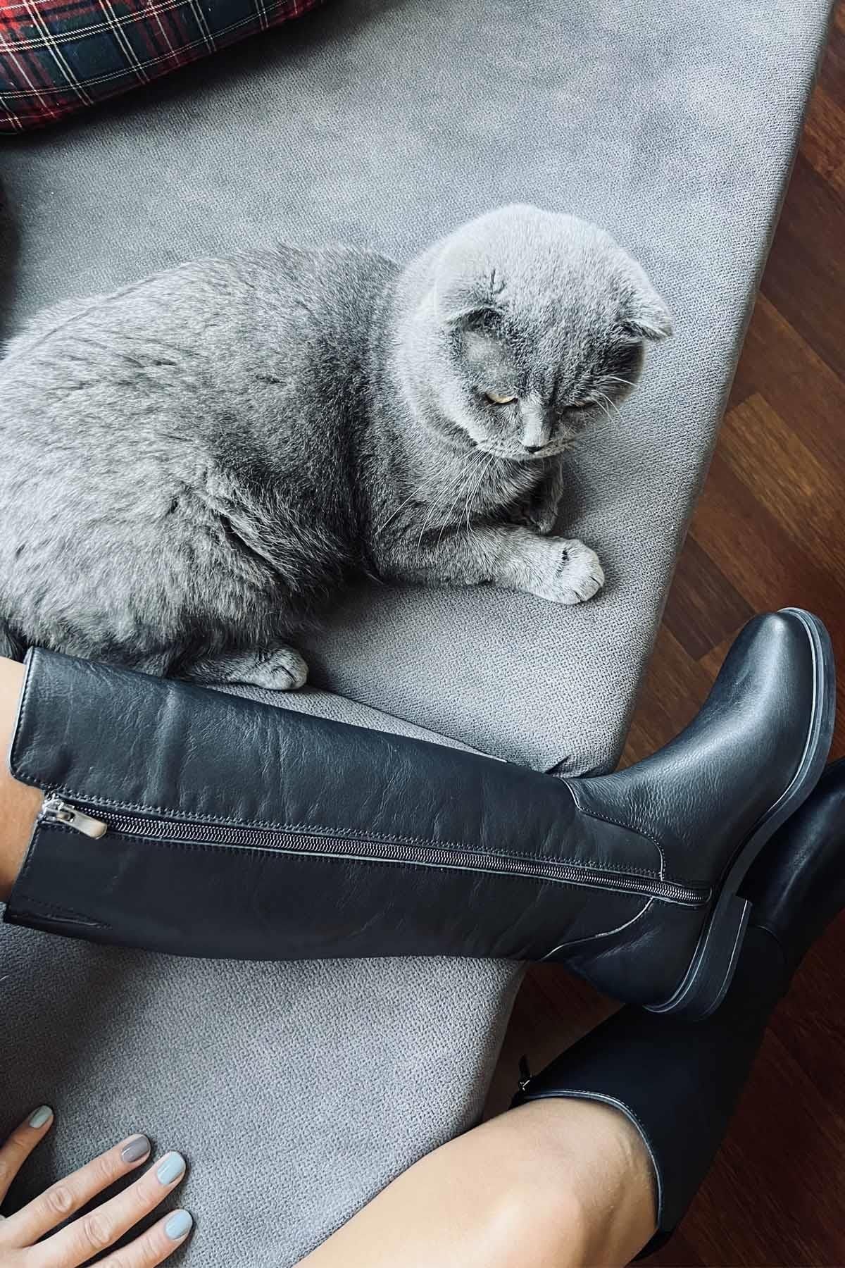 Bambi Siyah Hakiki Deri Hakiki Deri Kadın Çizme K03586002103