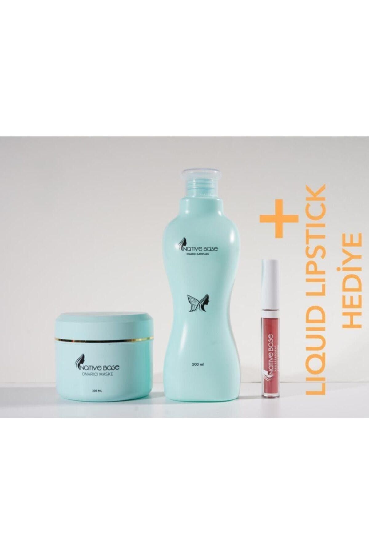 Native Base Hediye Lıquıd Lıpstıck Onarıcı Şampuan 500ml Ve Onarıcı Maske 300ml Alımına Lıquıd Lıpstıck Hediye