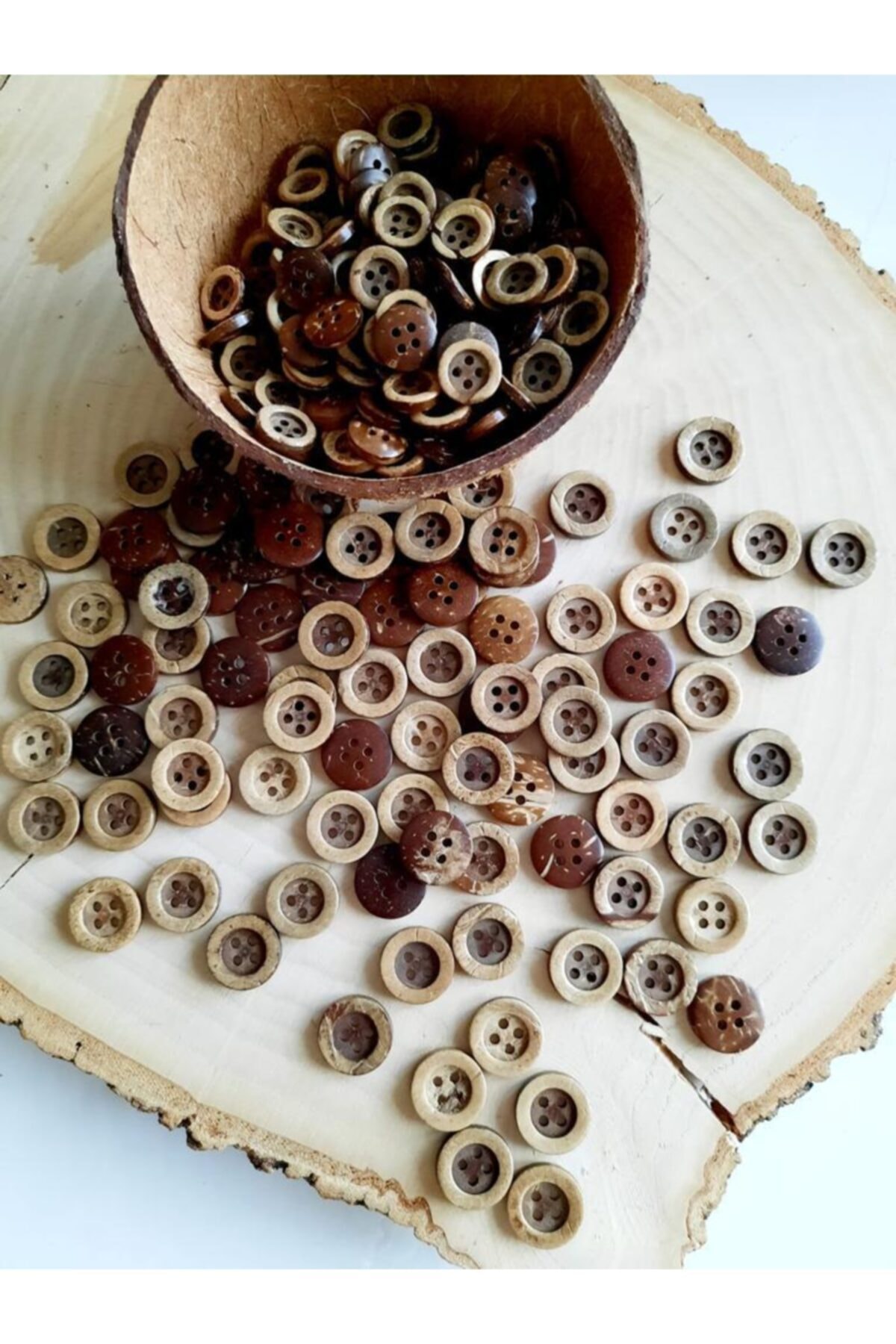 canan dizayn 4 Delikli Ahşap Coconat Düğme 15,5 Mm (20 Adet)