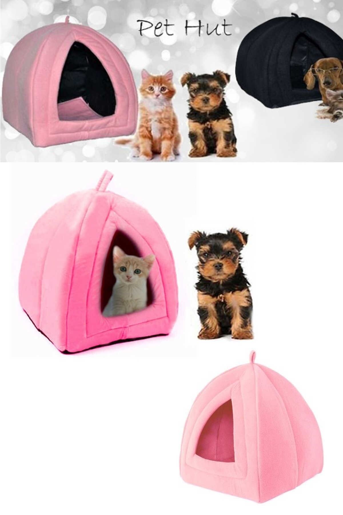 Lisinya Pet Hut Kedi Köpek Polarlı Peluş Evi-kulübesi-yatağı-minderi (pembe)