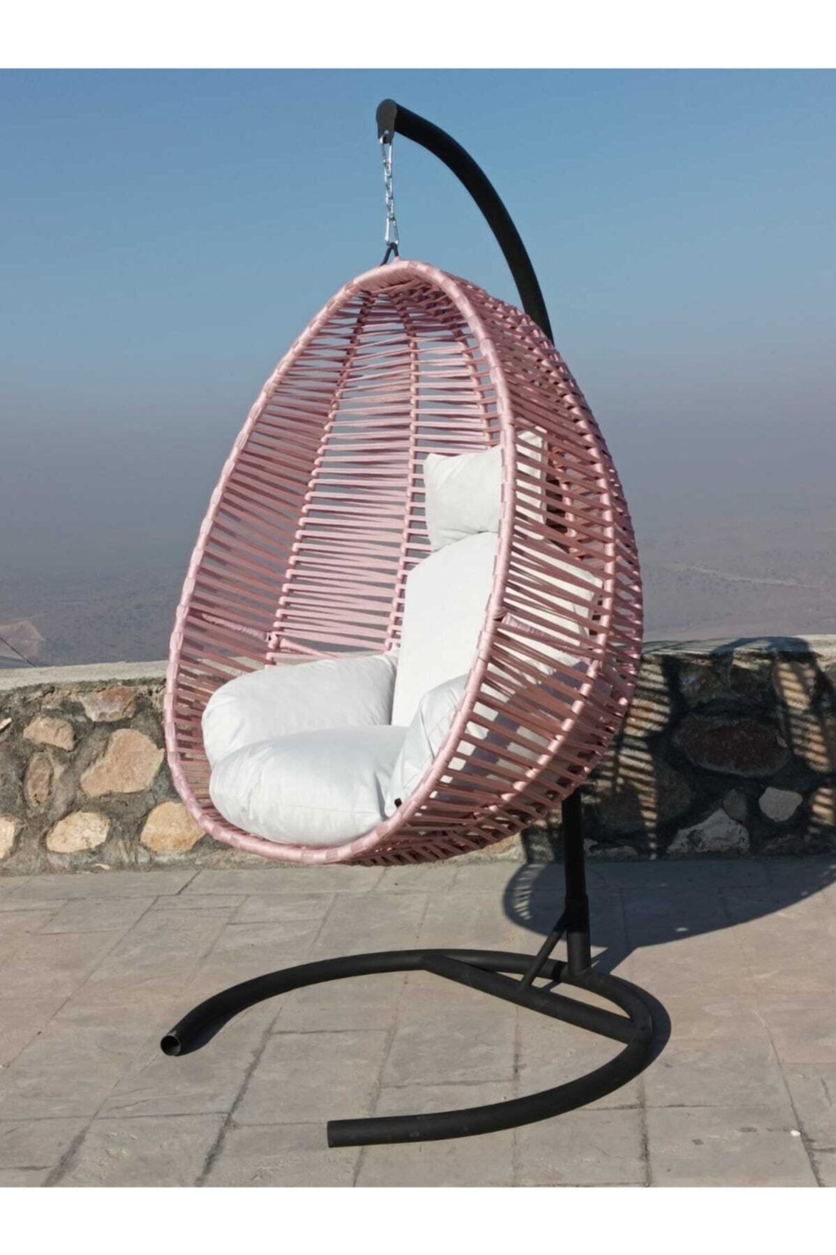 Karaçelik metal Açık Pembe Bahçe Balkon Tek Kişilik Makrome Ip Örgü Fındık Armut Salıncak Hamak