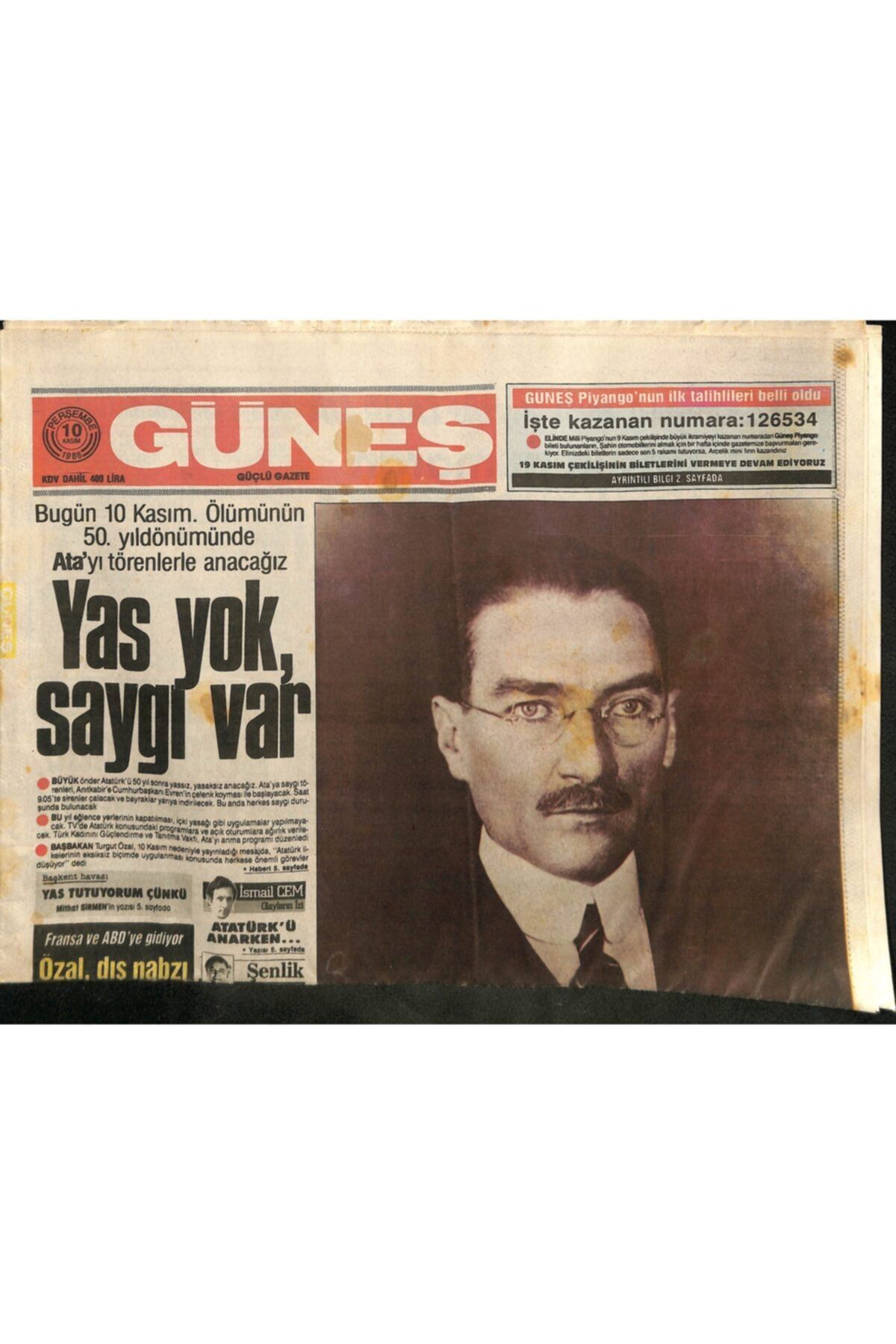 Gökçe Koleksiyon Güneş Gazetesi 10 Kasım 1988