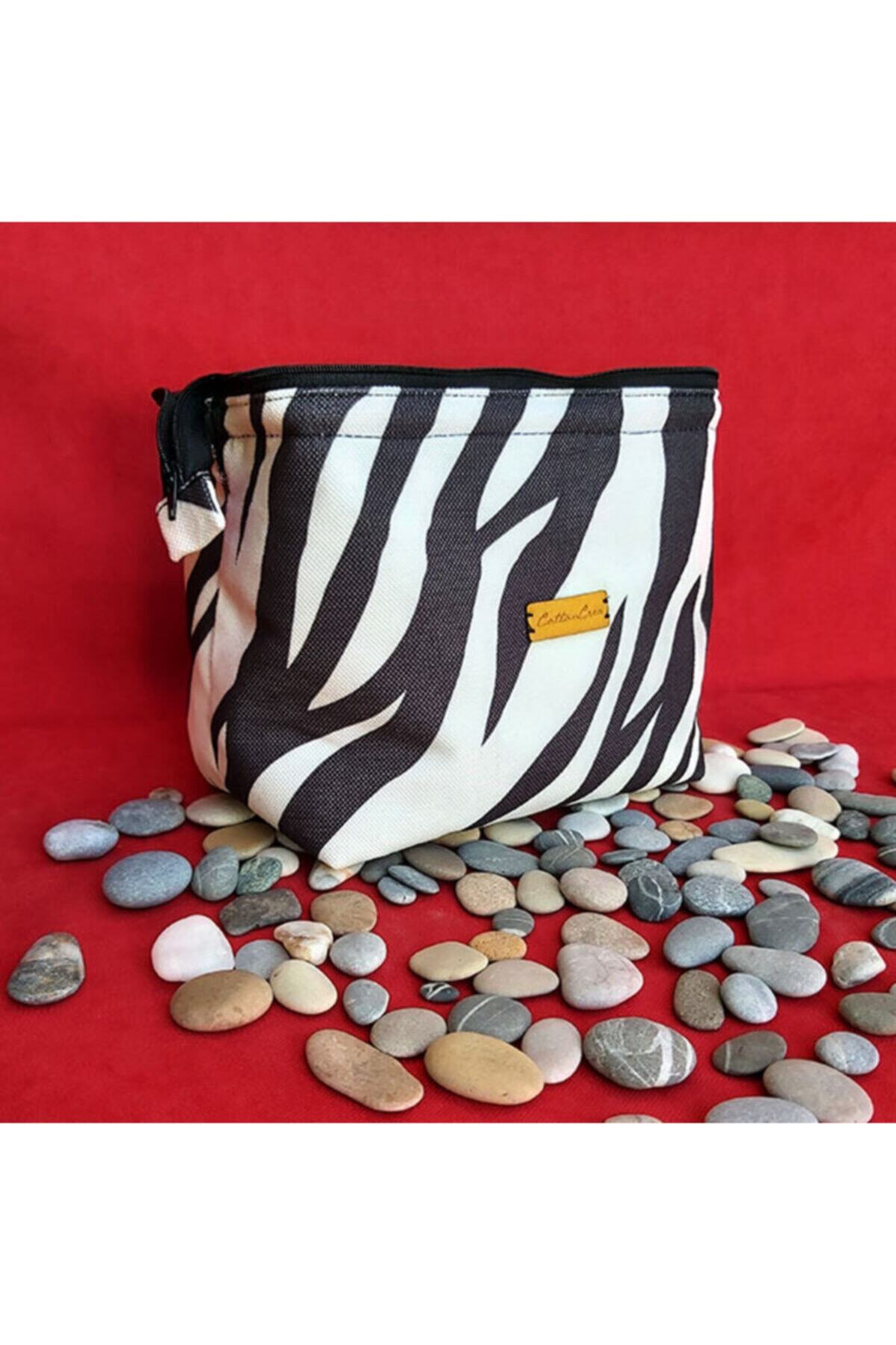 CottonCrea Handmade Zebra Desenli Makyaj Çantası