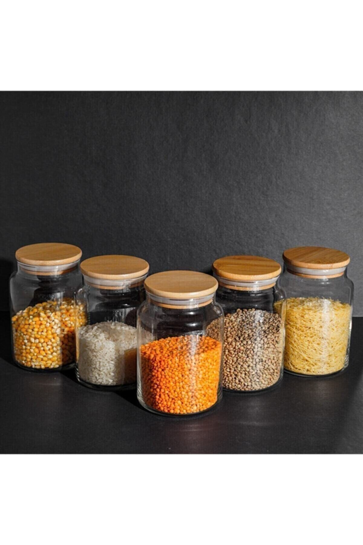 Kitchen Masters 6 Adet Bambu Kapaklı Orta Boy Cam Kavanoz