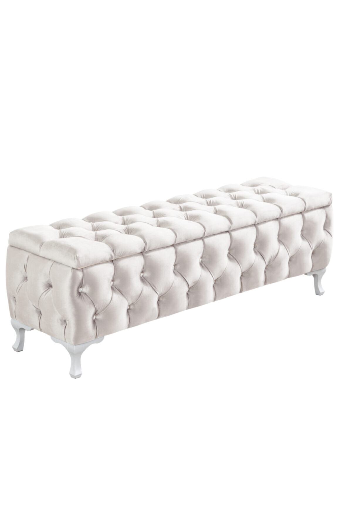 Setay Yatak Ucu Pufu, Cappy Bench, Sandıklı Ayakucu Pufu - Krem 120x40x50
