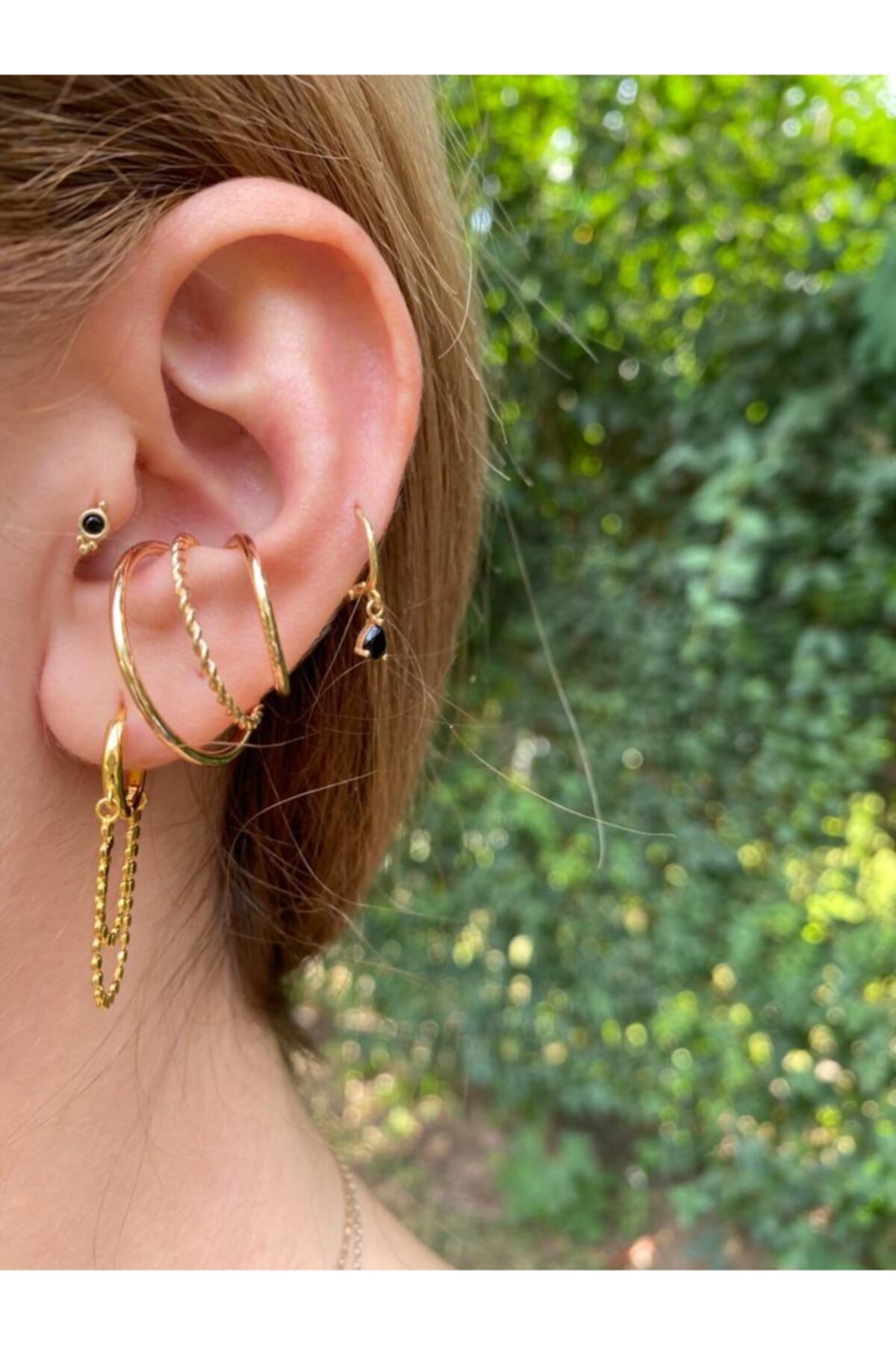 by dys jewelry Delik Gerektirmeyen Gold 3 Lü Ear Cuff