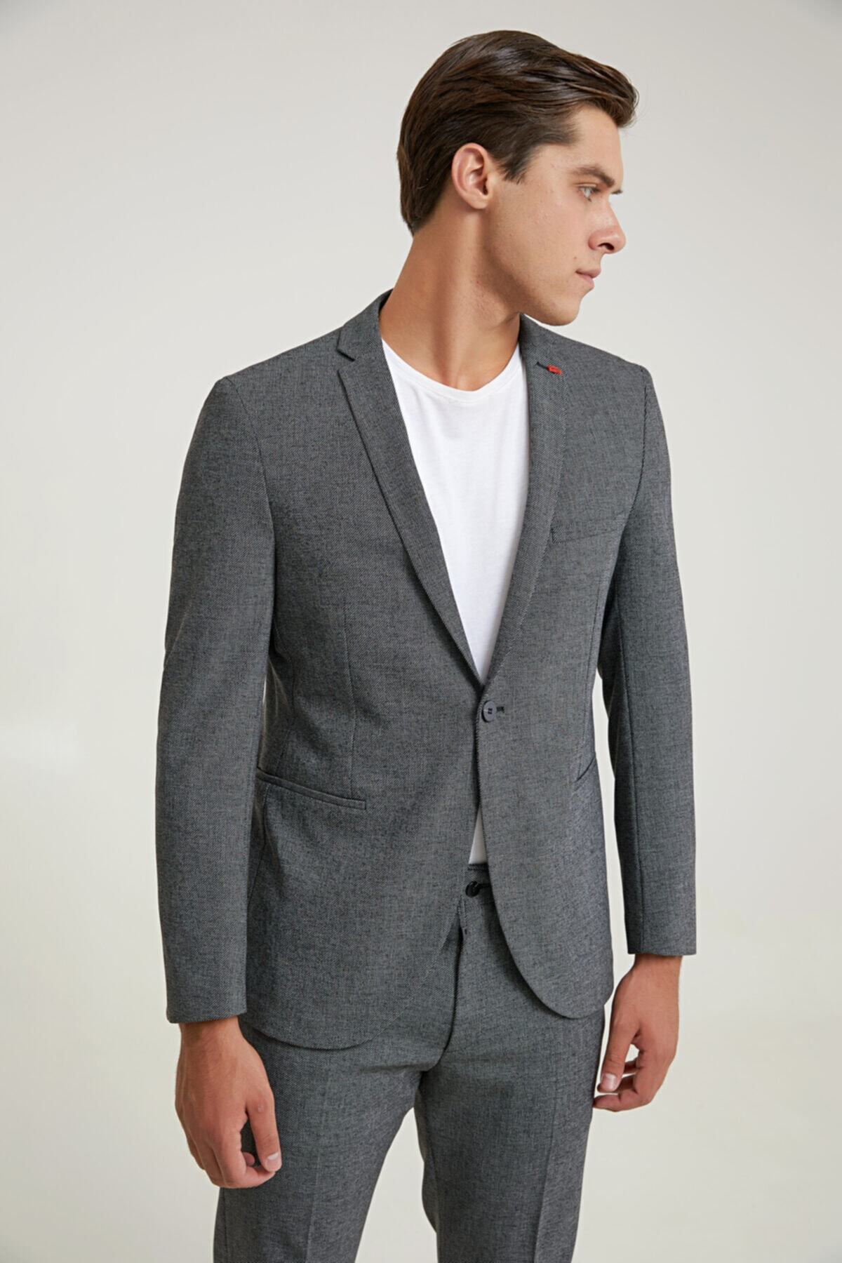 Twn Slim Fit Antrasit Armürlü Recycle Takım Elbise