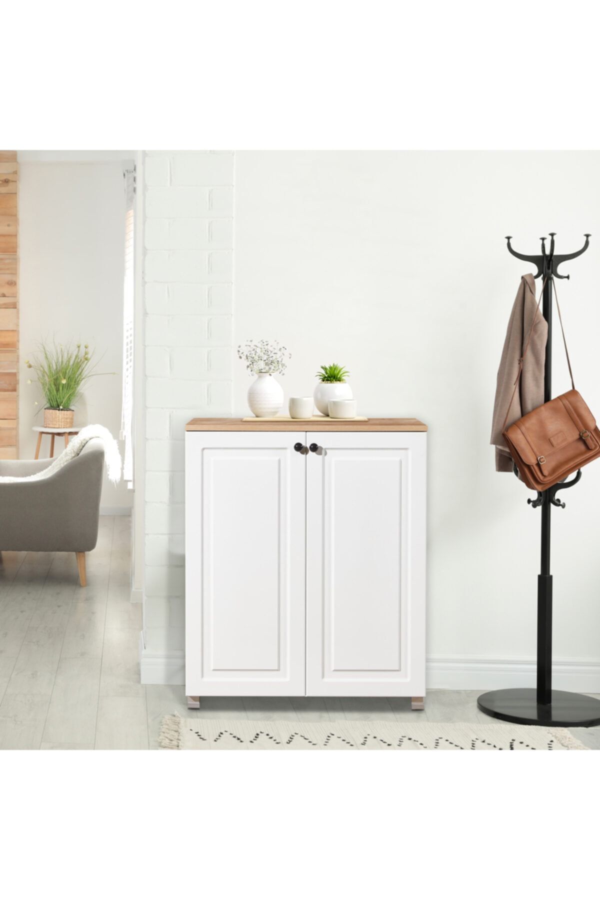 Just Home Ares 2 Kapaklı Ayakkabı Dolabı - Safir Meşe/beyaz