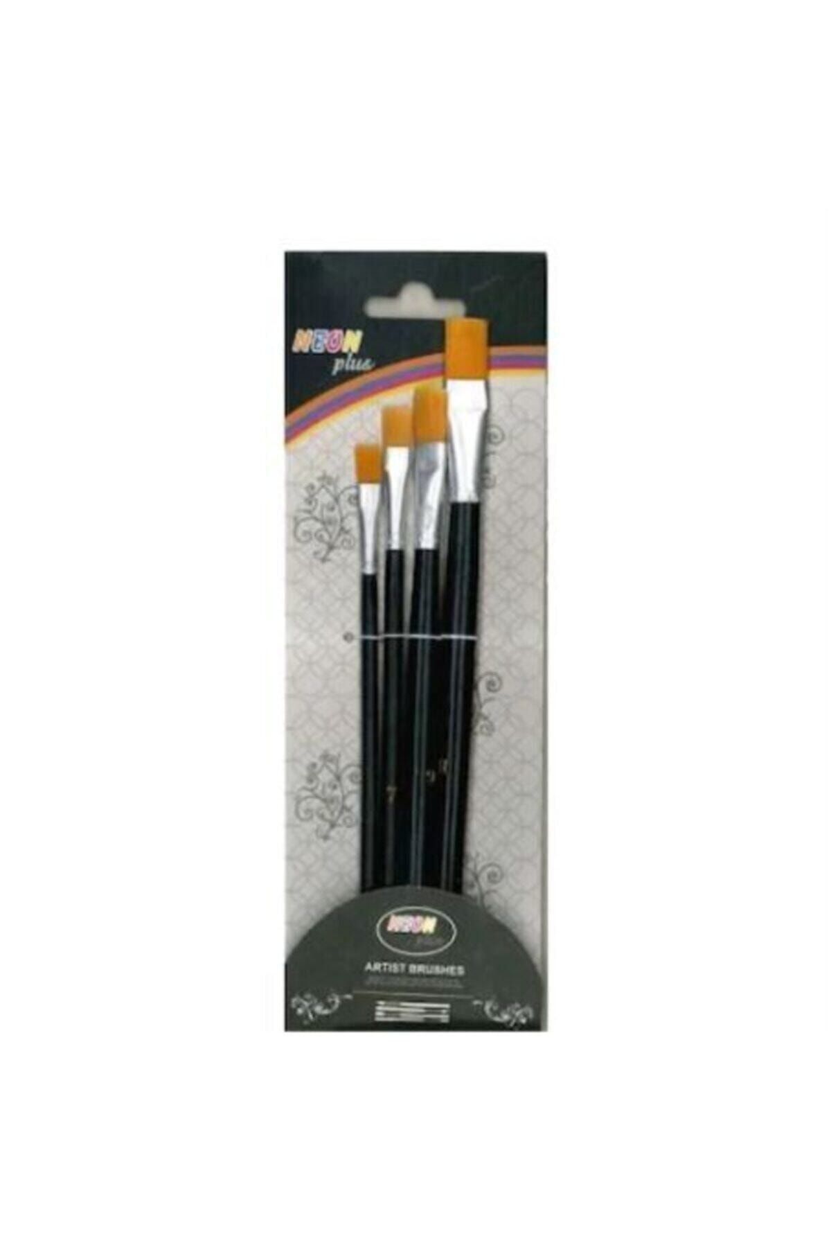 NEON PLUS Np Kd-102 Düz Kesik 4´lü Fırça Seti Guaj Yağlı Akrilik Resim Fır