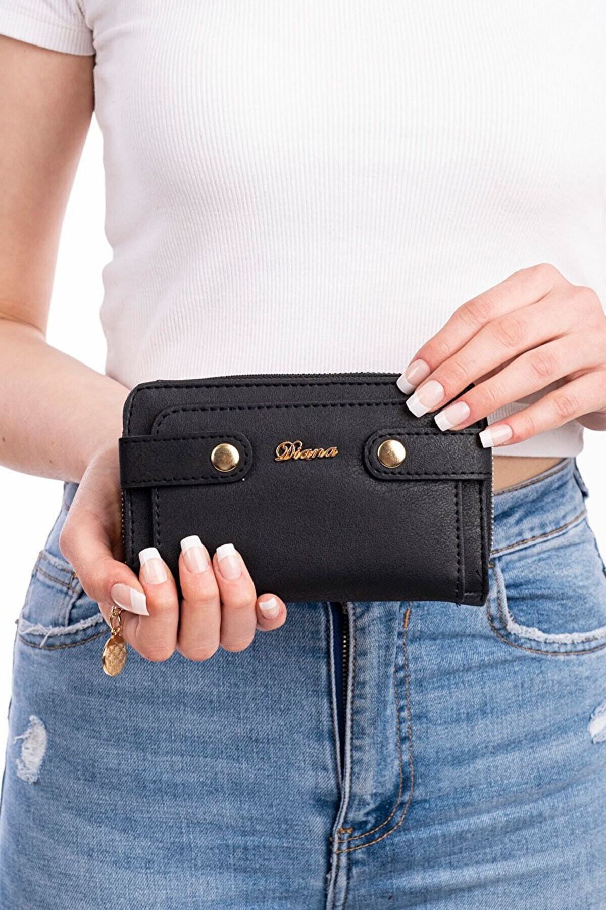 samilon Makyaj Aynalı Kadın Cüzdanı 5 Gözlü Siyah Renk