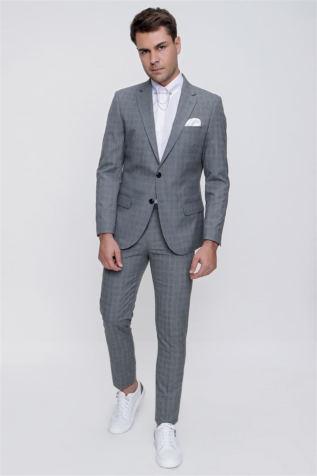 Efor Stk 007 Slim Fit Gri Klasik Takım Elbise