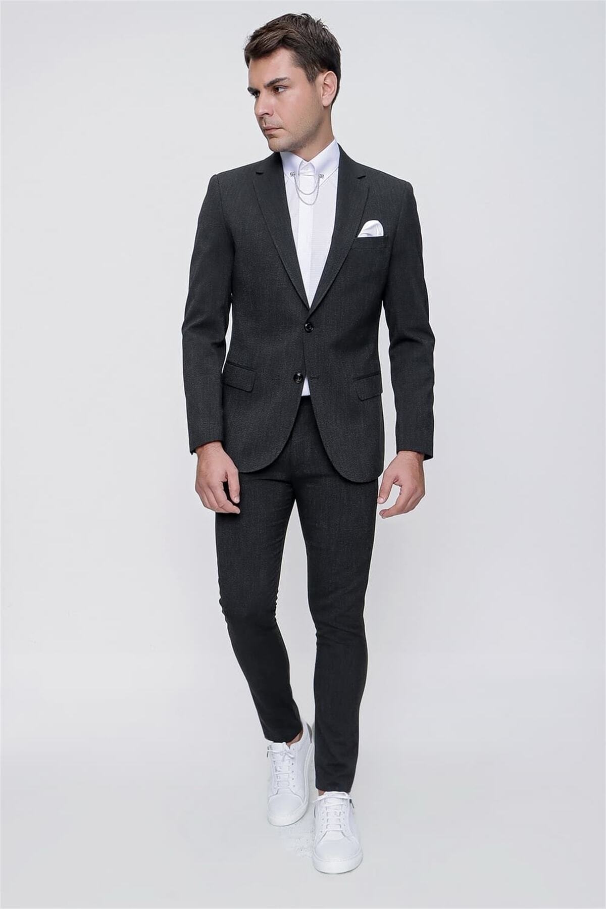 Efor Stk 008 Slim Fit Siyah Klasik Takım Elbise