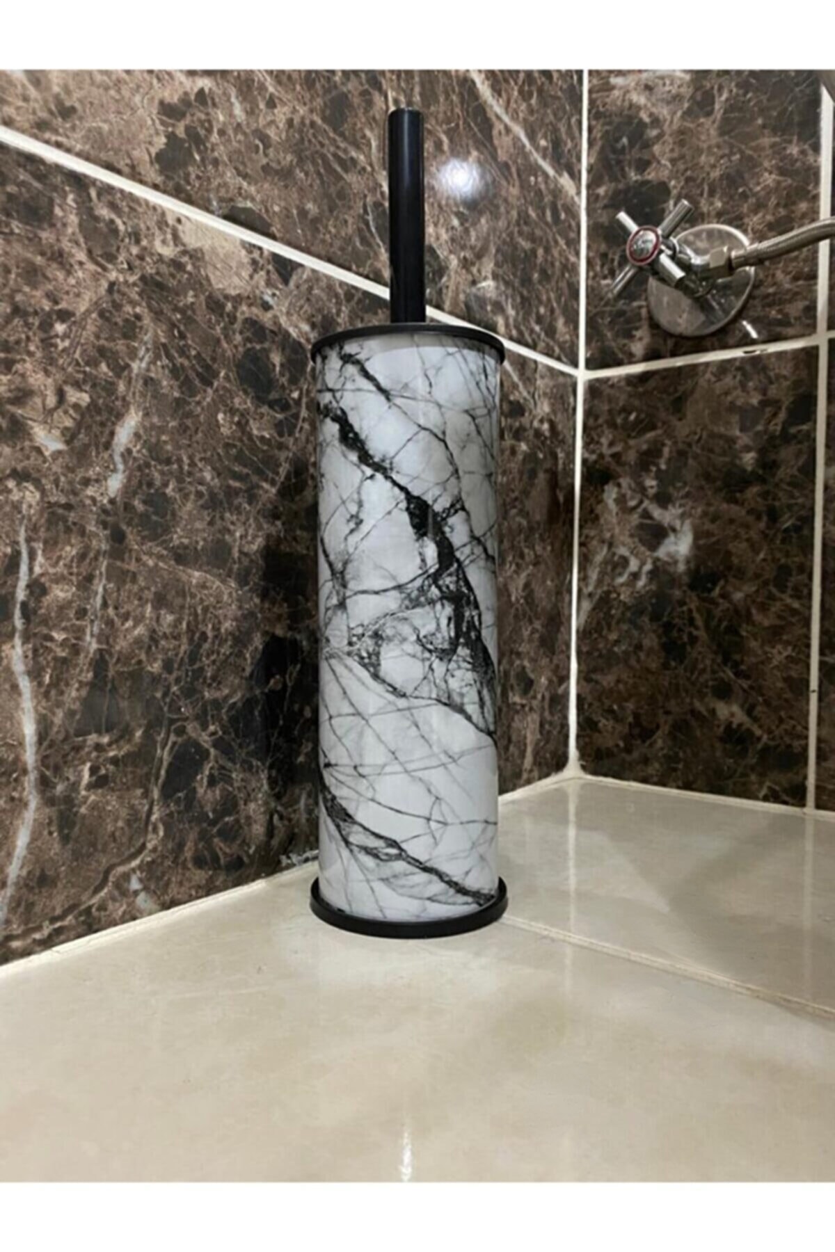 EMPA METAL Beyaz Mermer Desenli Klozet Fırçası