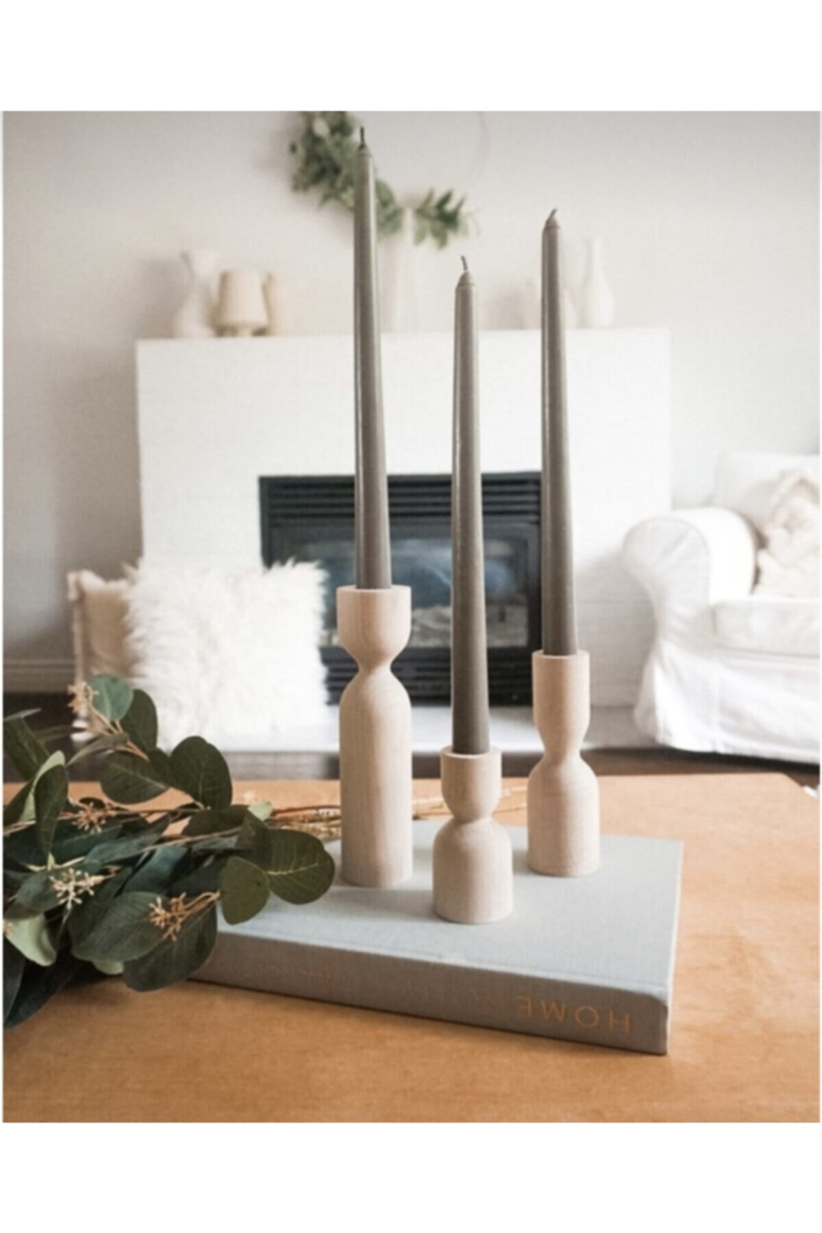 AHESAR TİCARET Ahesar 3 Lü Ağaç Mumluk Şamdan Set