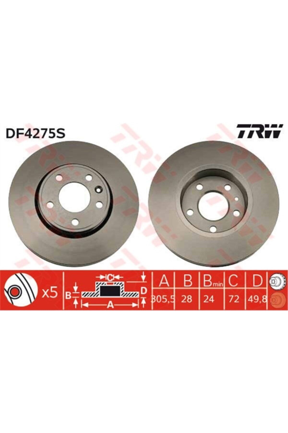 PARCAWORLD Fren Diski Ön Adet 4414632 Opel Vıvaro 01- 01- Trw Trw Df4275s