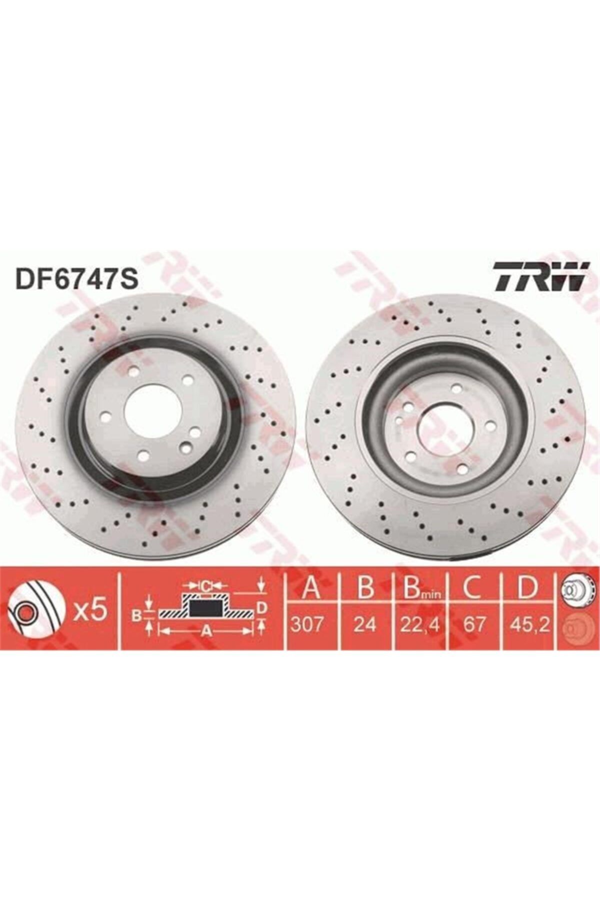 PARCAWORLD Fren Diski Ön Takım 34116799351 Bmw 1f40-2f45-f46-x1 F48-x1 F48-x2 F39 Mını F54-f60 14-19 Bm Trw Trw