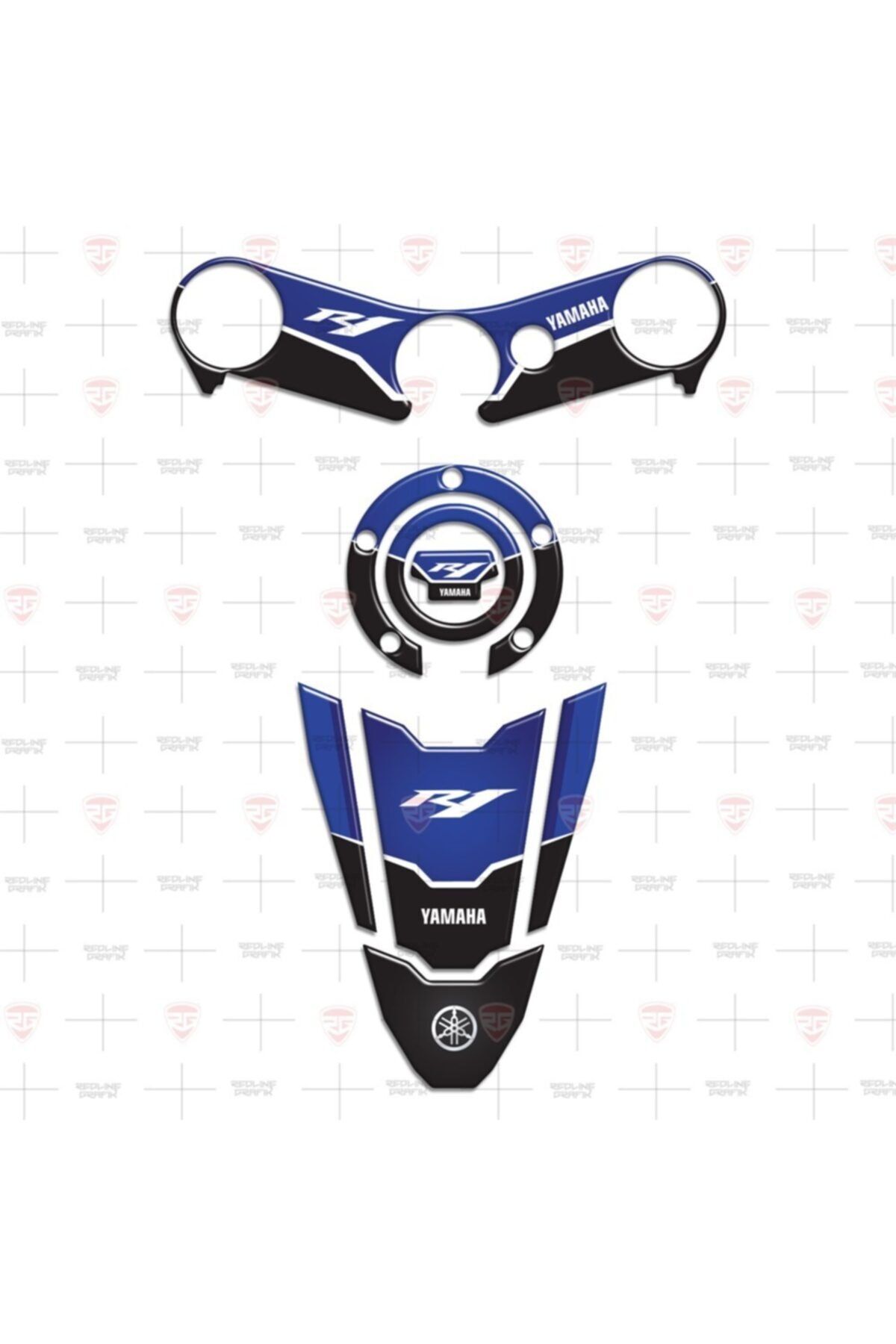 Redline Grafik Yamaha Yzf R1 2002-2006 Special Race Blue Black Tank Pad Depo Kapak Gidon Pad Set