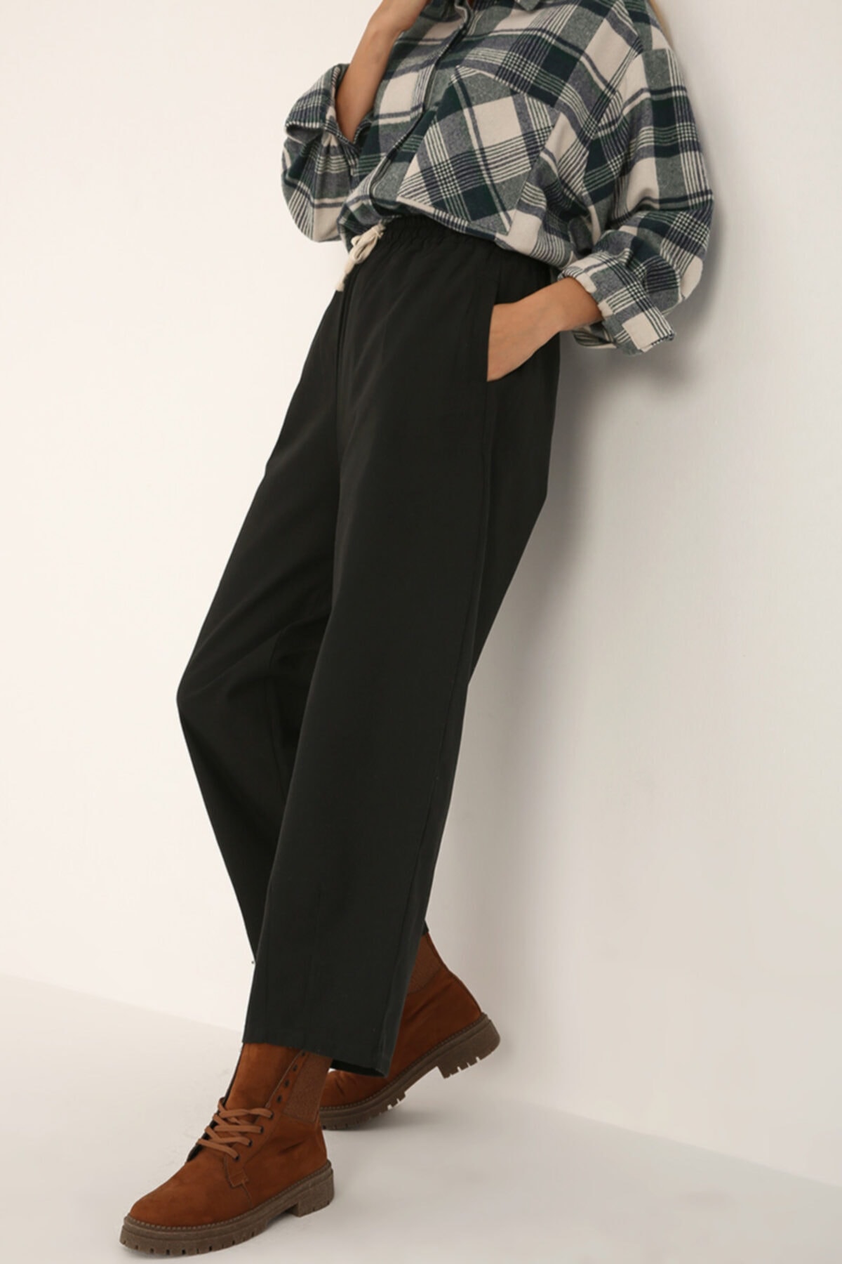 ALLDAY Füme Pamuklu Geniş Paça Beli Lastikli Pantolon